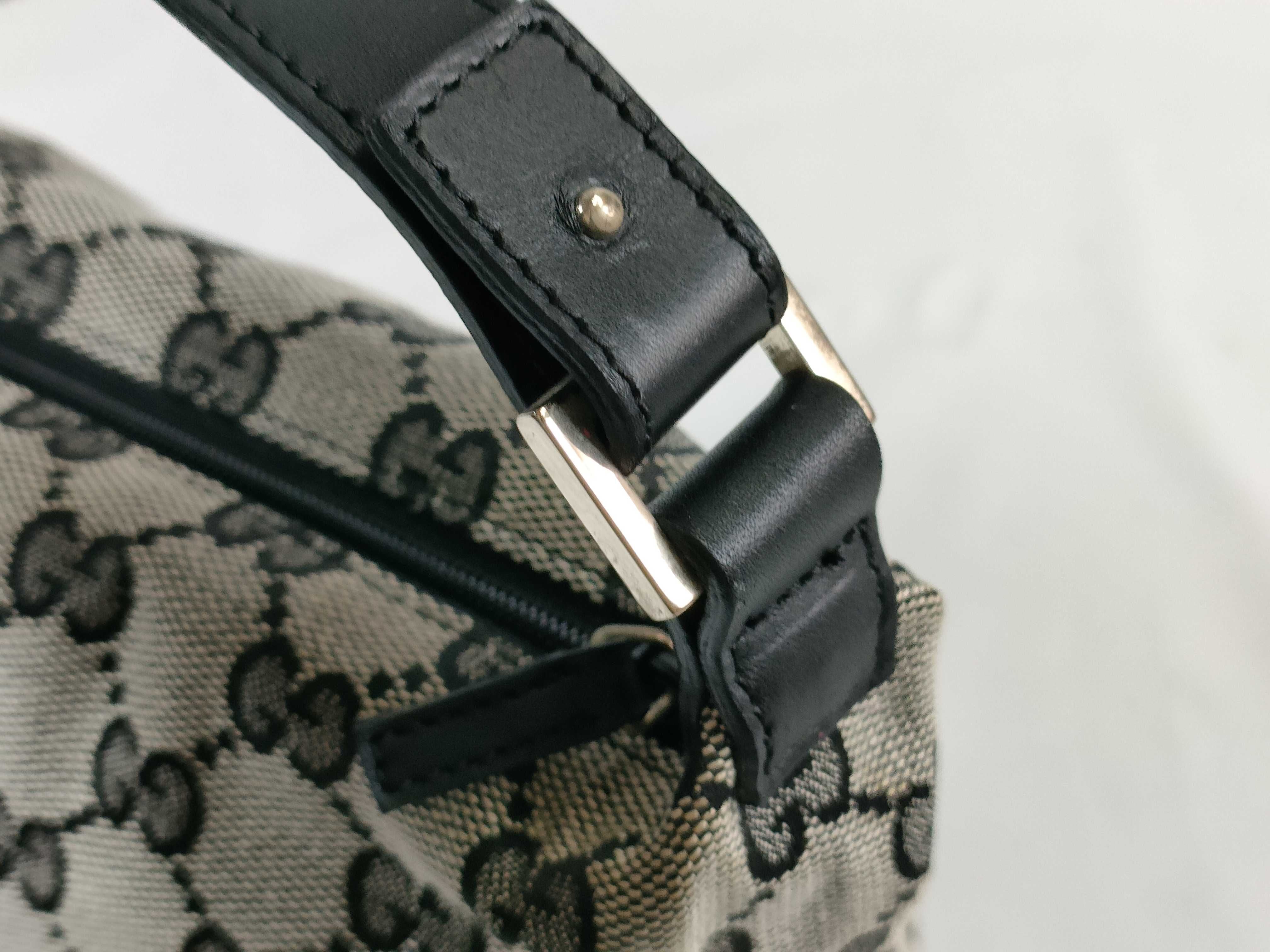 GG Canvas Mini Hobo Bag — Black × Grey
