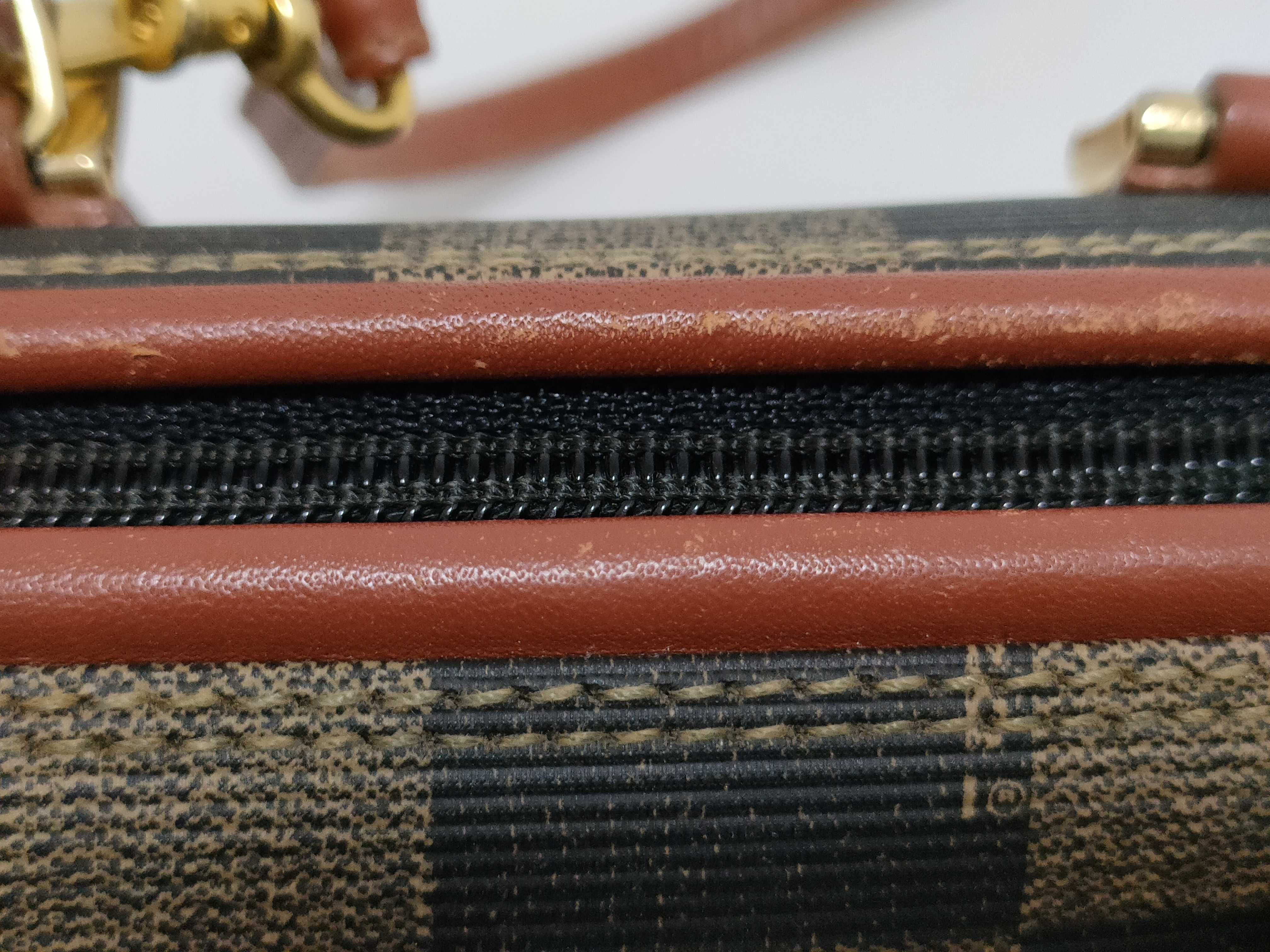 Fendi Pequin Mini Boston Bag — Tobacco × Bordeaux