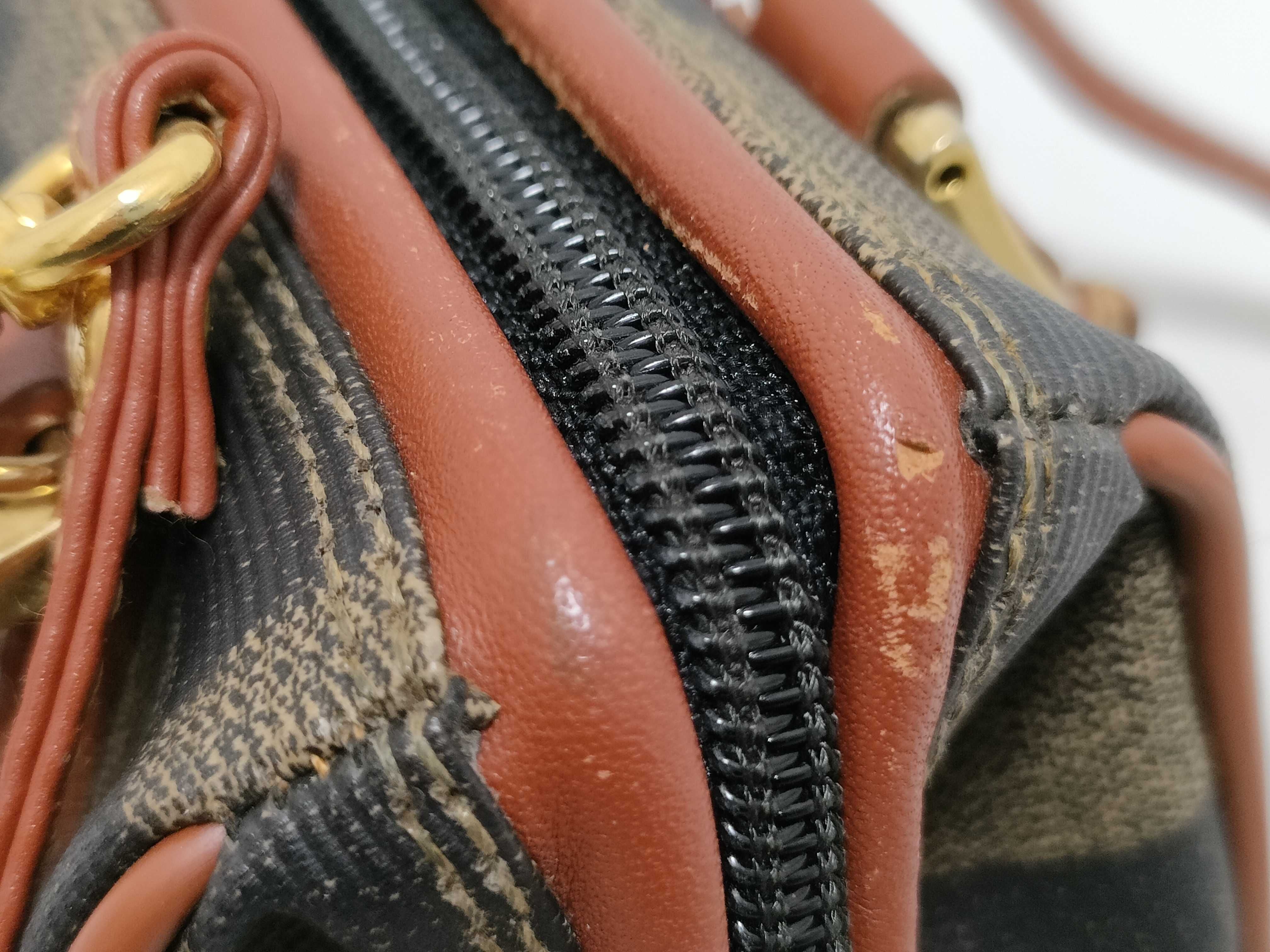 Fendi Pequin Mini Boston Bag — Tobacco × Bordeaux