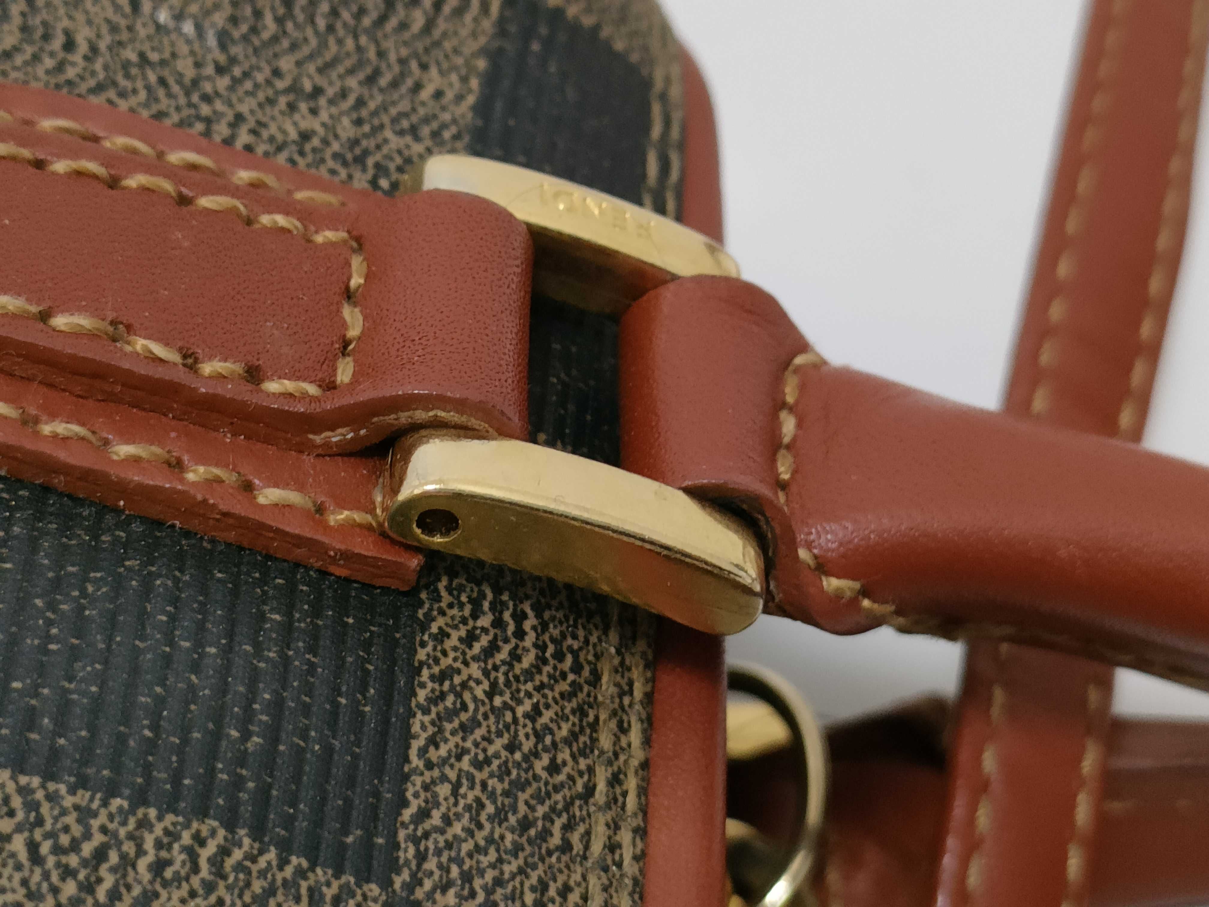 Fendi Pequin Mini Boston Bag — Tobacco × Bordeaux