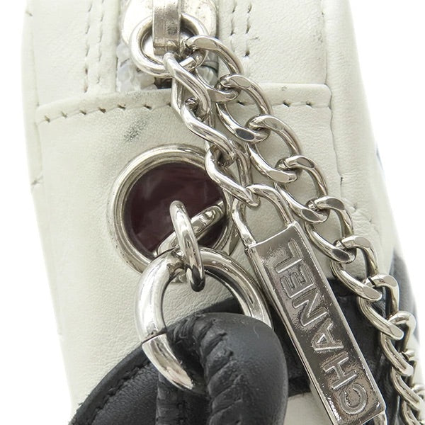 Cambon Line Leather White x Black Silver Hardware Accessory Pouch