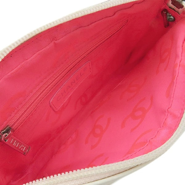 Cambon Line Leather White x Black Silver Hardware Accessory Pouch