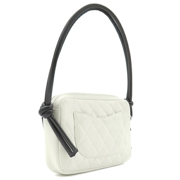 Cambon Line Leather White x Black Silver Hardware Accessory Pouch