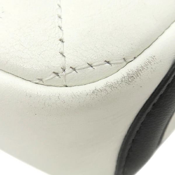Cambon Line Leather White x Black Silver Hardware Accessory Pouch