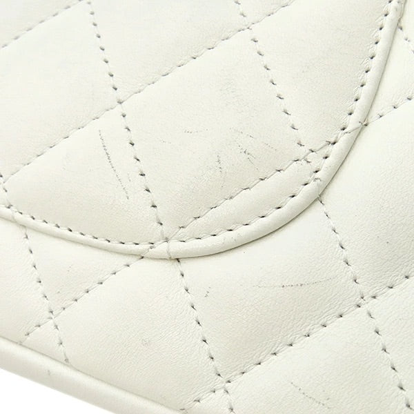 Cambon Line Leather White x Black Silver Hardware Accessory Pouch
