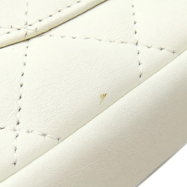 Cambon Line Leather White x Black Silver Hardware Accessory Pouch