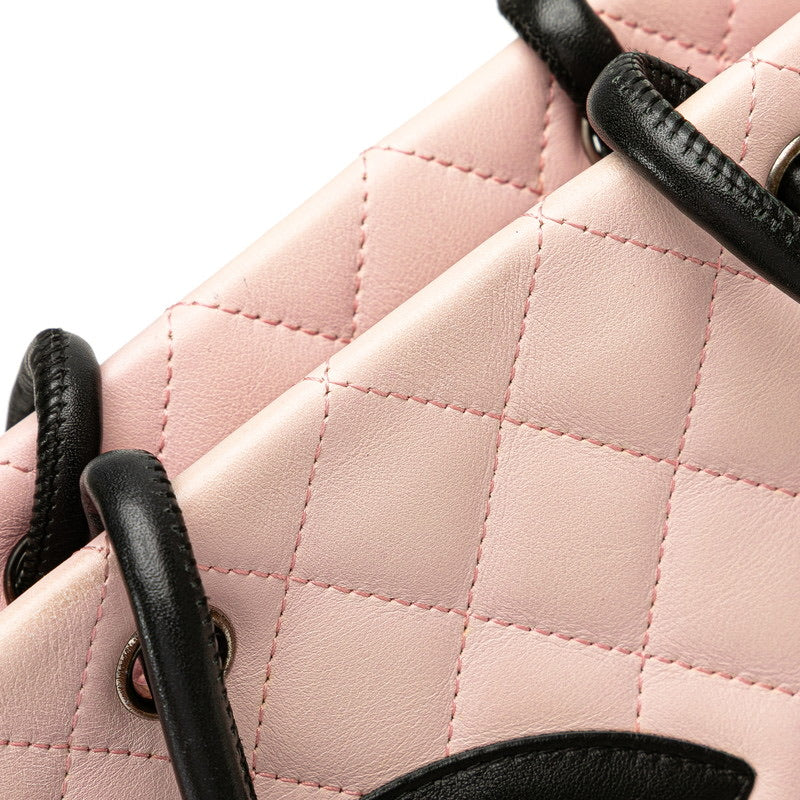 Cambon Line Coco Mark Handbag Tote Bag Pink Black Lambskin