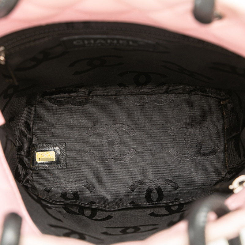 Cambon Line Coco Mark Handbag Tote Bag Pink Black Lambskin