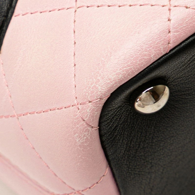 Cambon Line Coco Mark Handbag Tote Bag Pink Black Lambskin