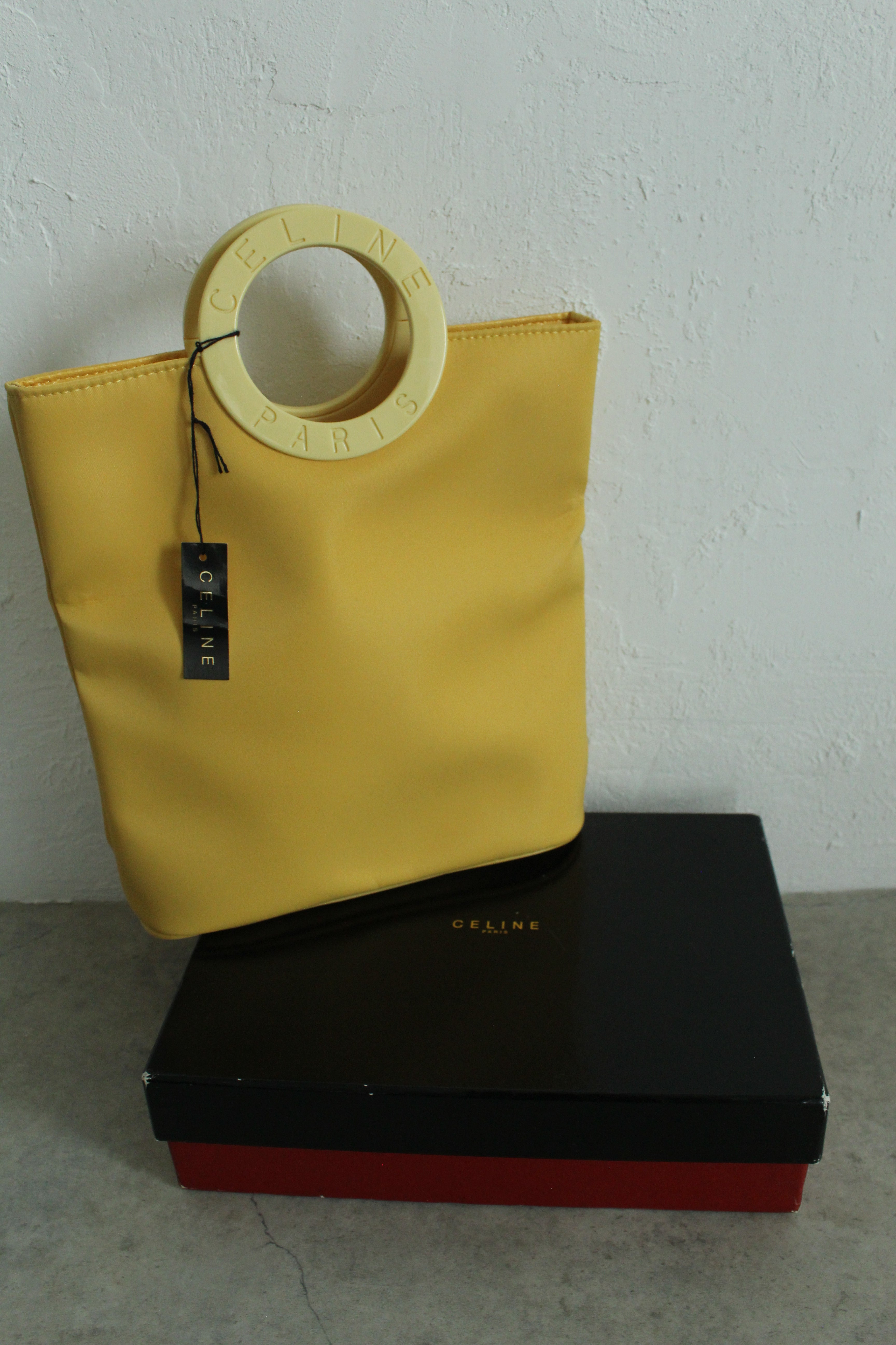 Round Handle Nylon Tote Bag in Lemon Yellow + Scarf