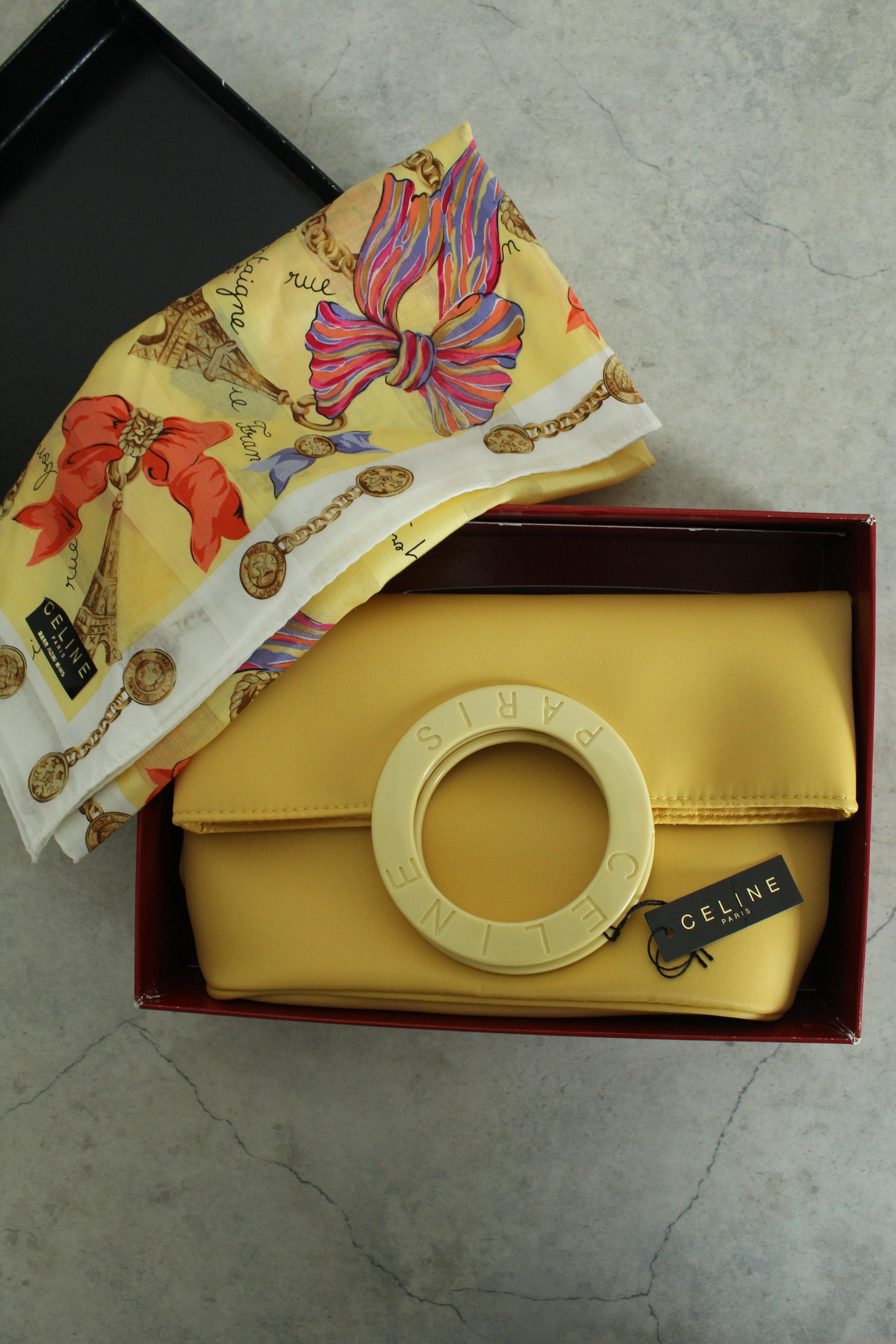 Round Handle Nylon Tote Bag in Lemon Yellow + Scarf