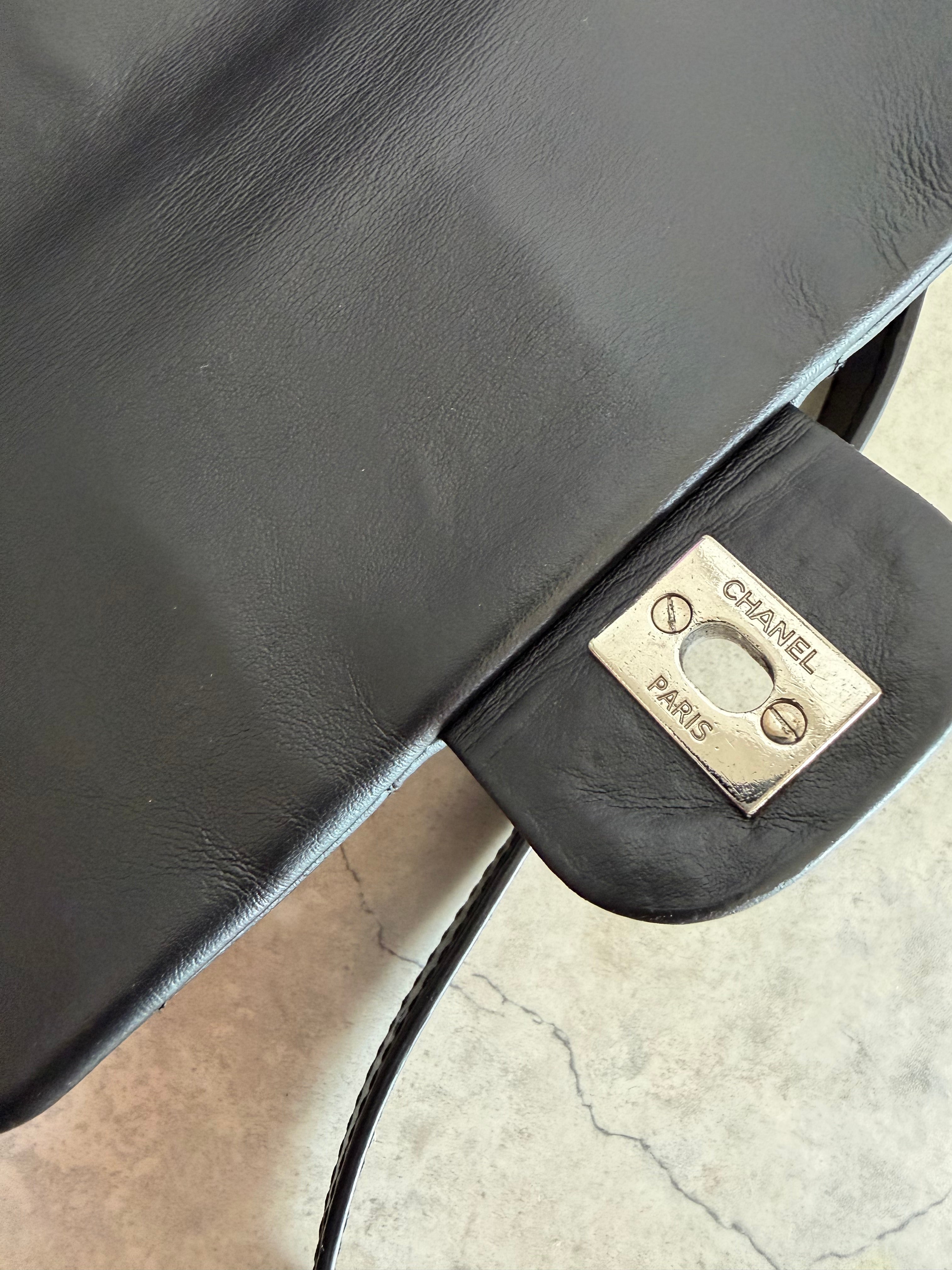 Uniform Quilted Leather Flap Shoulder Bag Black Silver CC