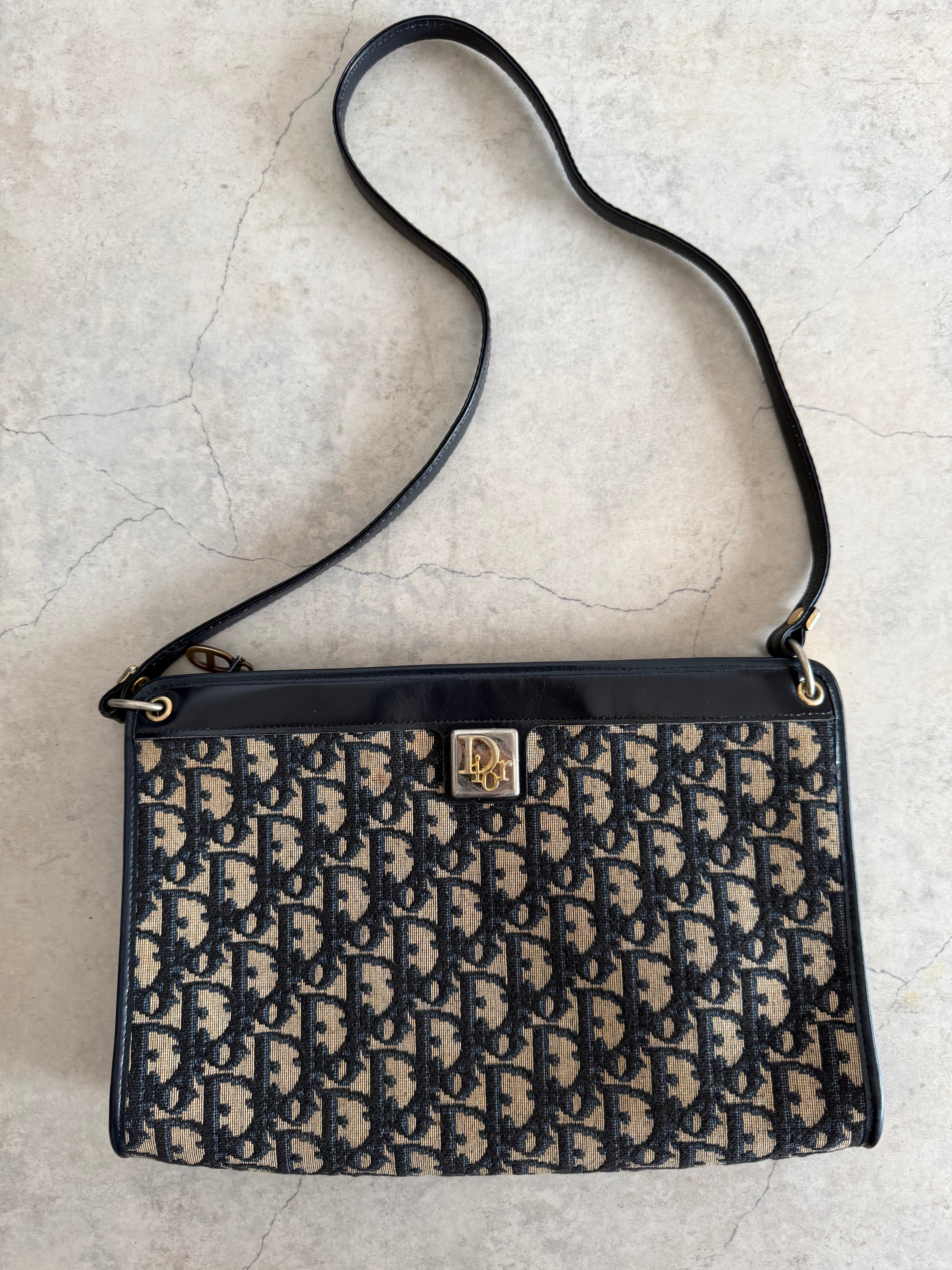 Trotter Monogram Canvas Shoulder Bag in Navy