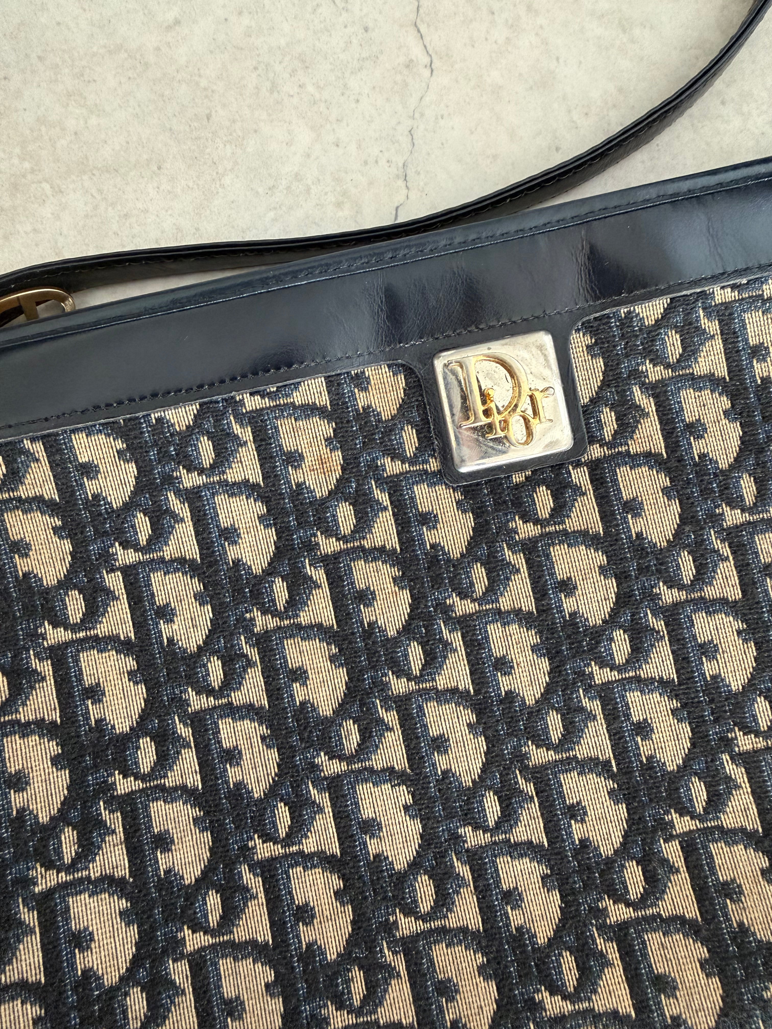Trotter Monogram Canvas Shoulder Bag in Navy