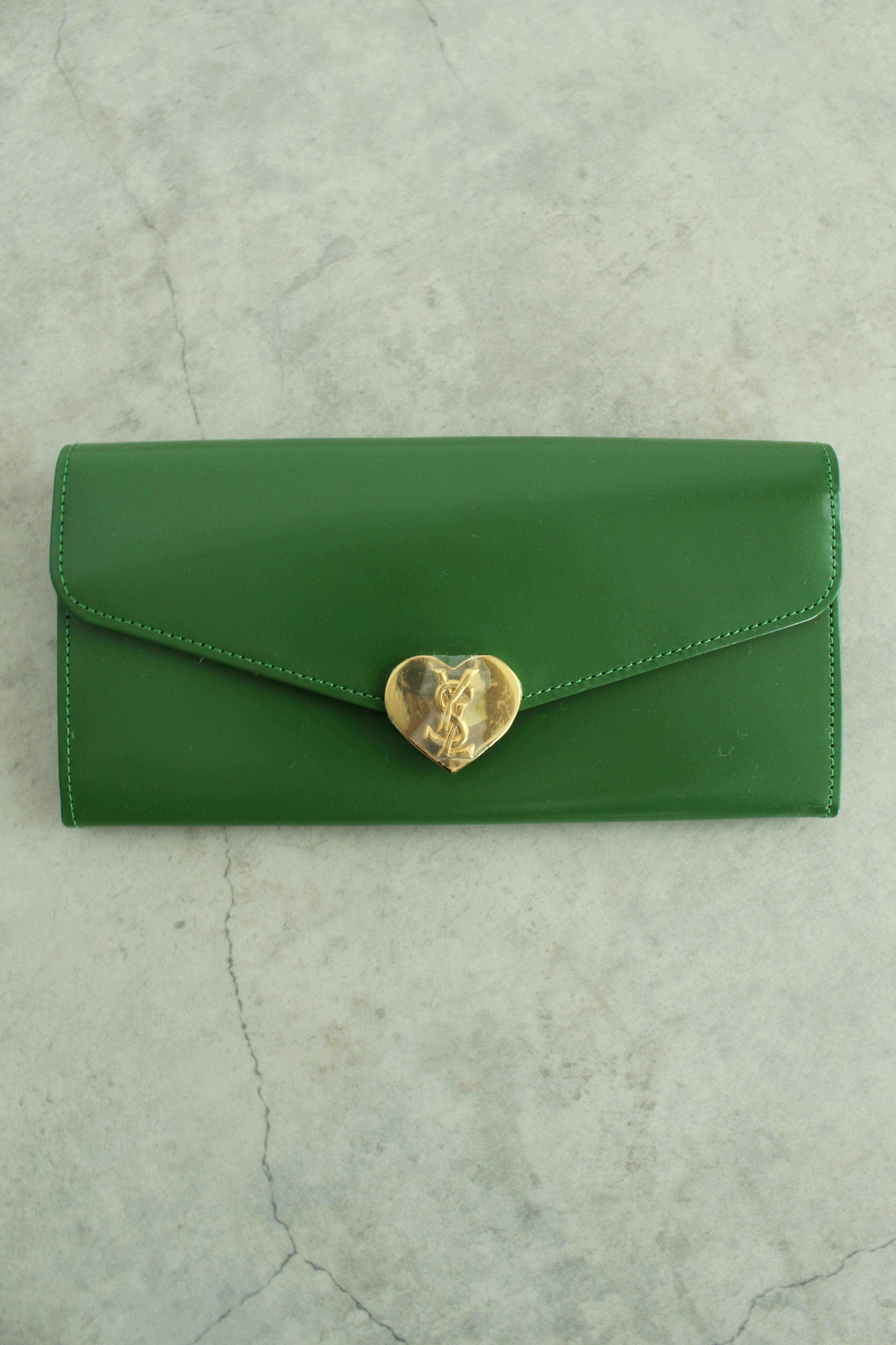 Gold heart logo wallet /clutch in Green