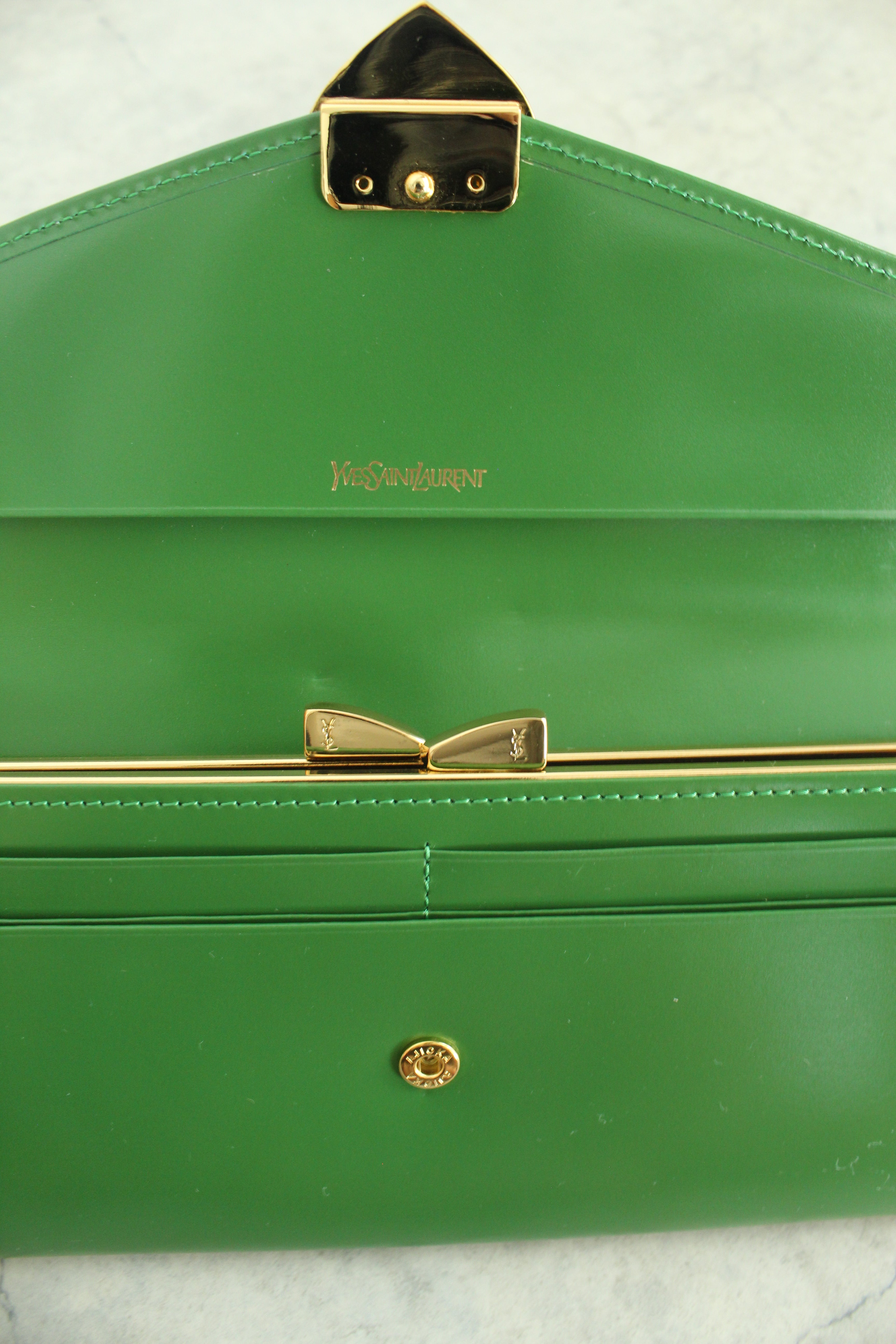 Gold heart logo wallet /clutch in Green