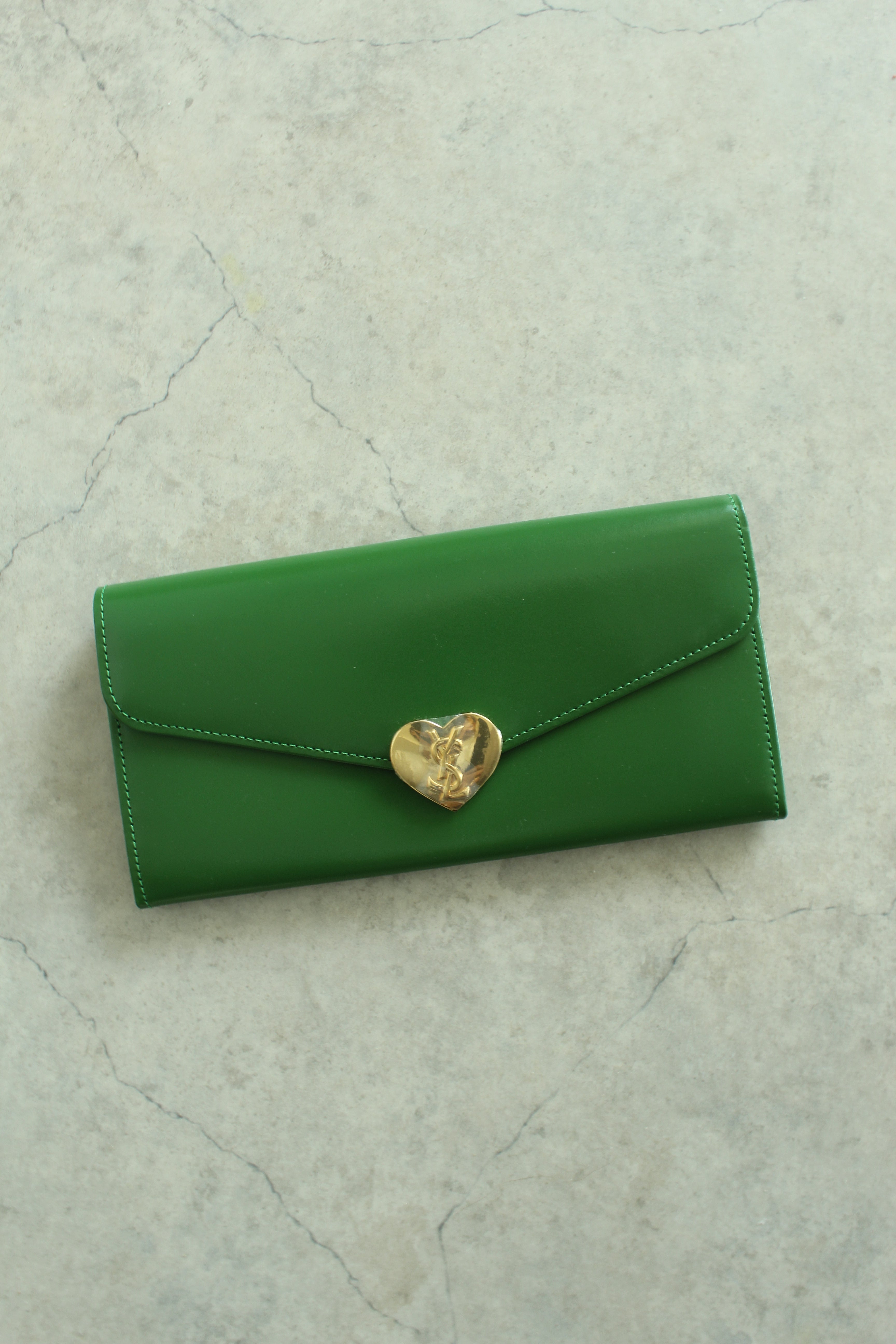Gold heart logo wallet /clutch in Green