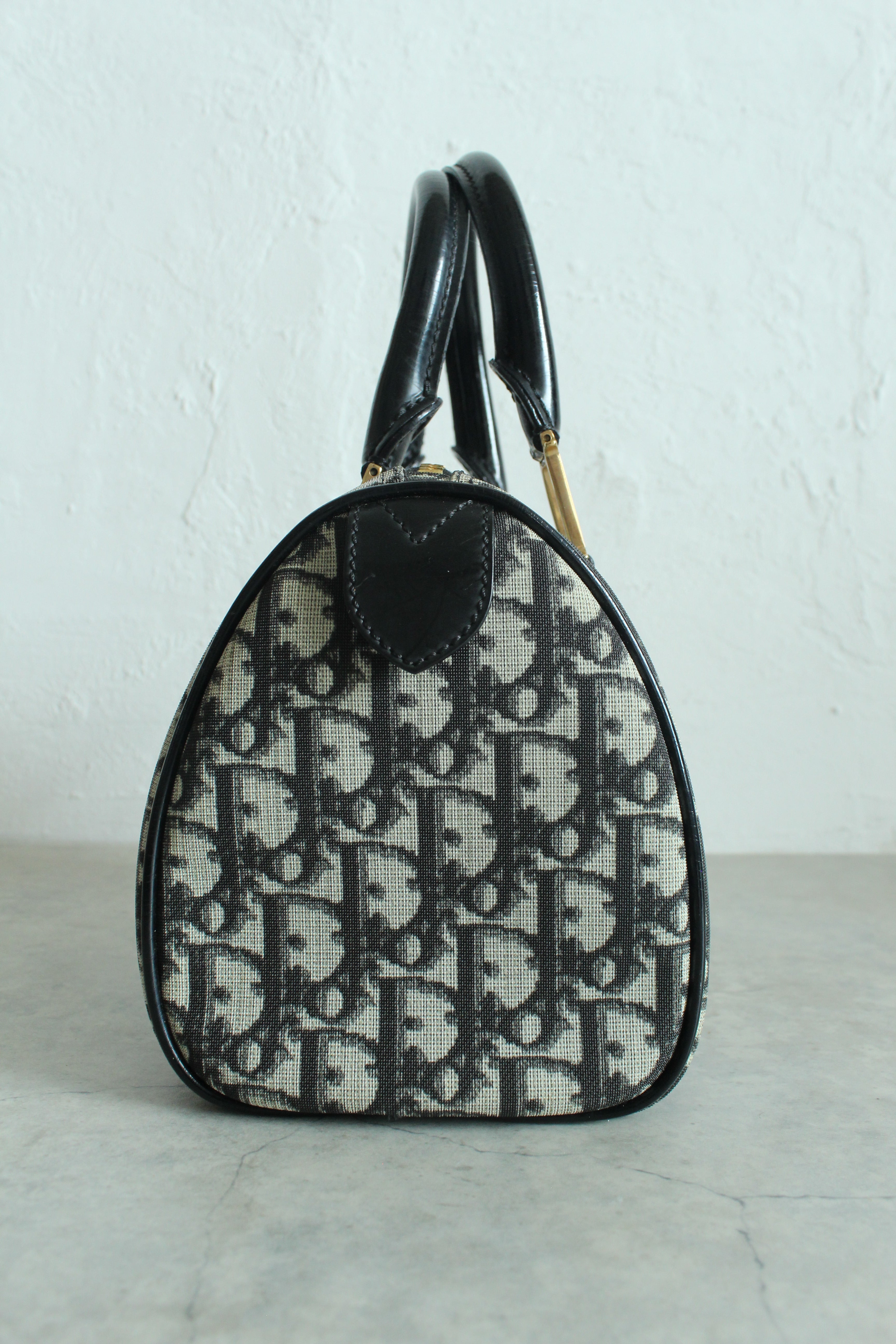 Oblique Canvas Trotter PVC Mini Boston Bag in Navy Blue