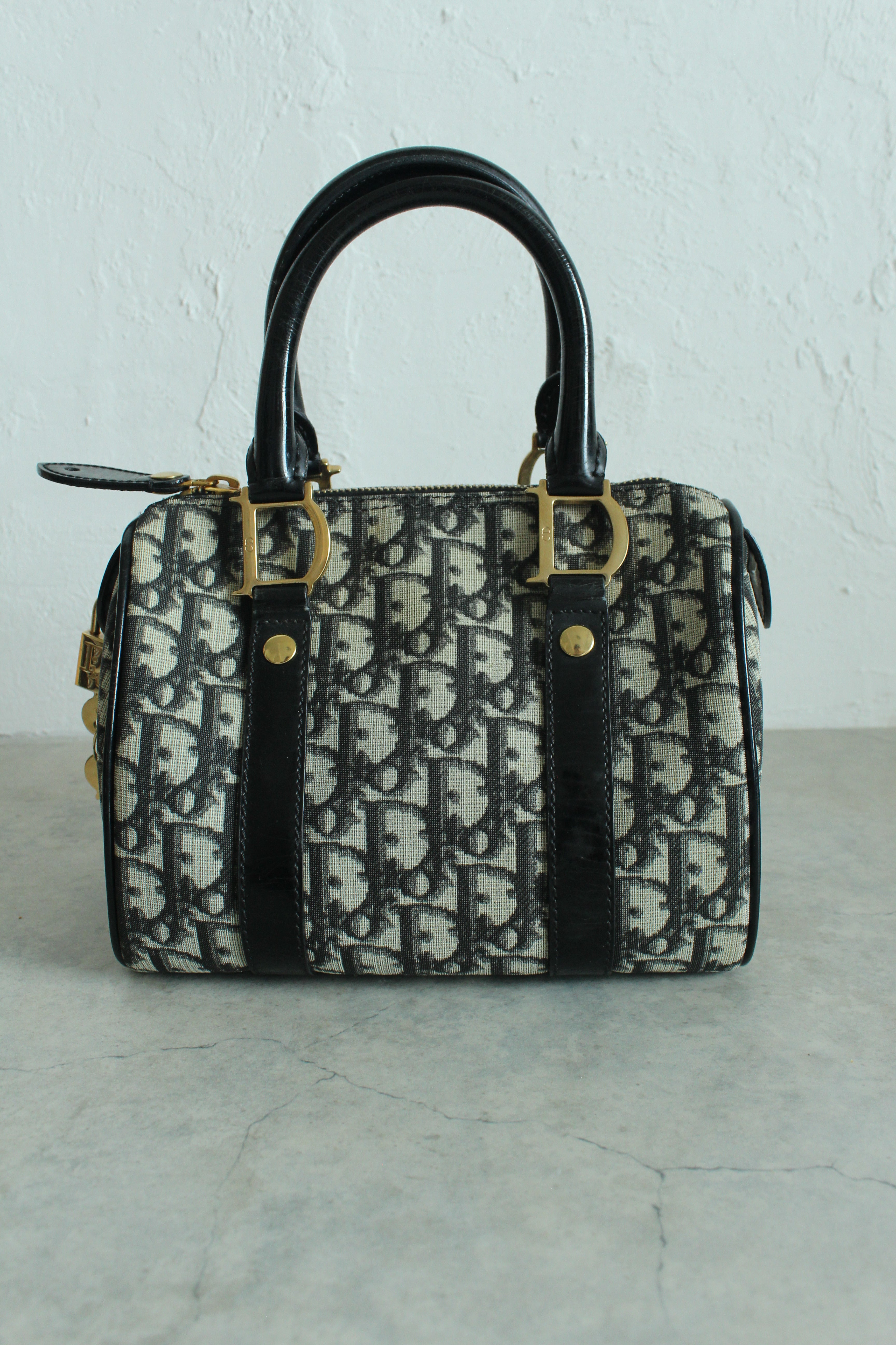 Oblique Canvas Trotter PVC Mini Boston Bag in Navy Blue