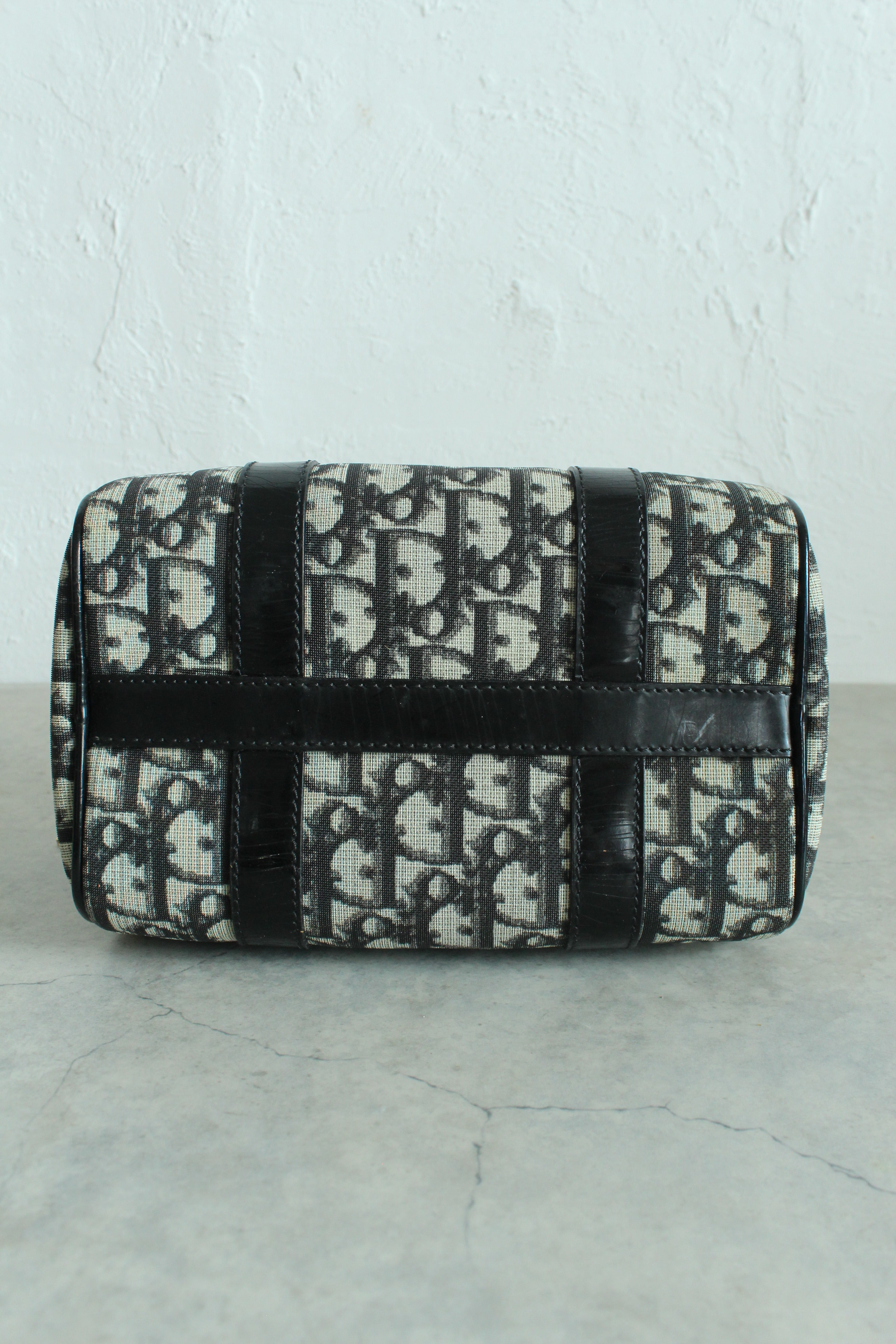 Oblique Canvas Trotter PVC Mini Boston Bag in Navy Blue