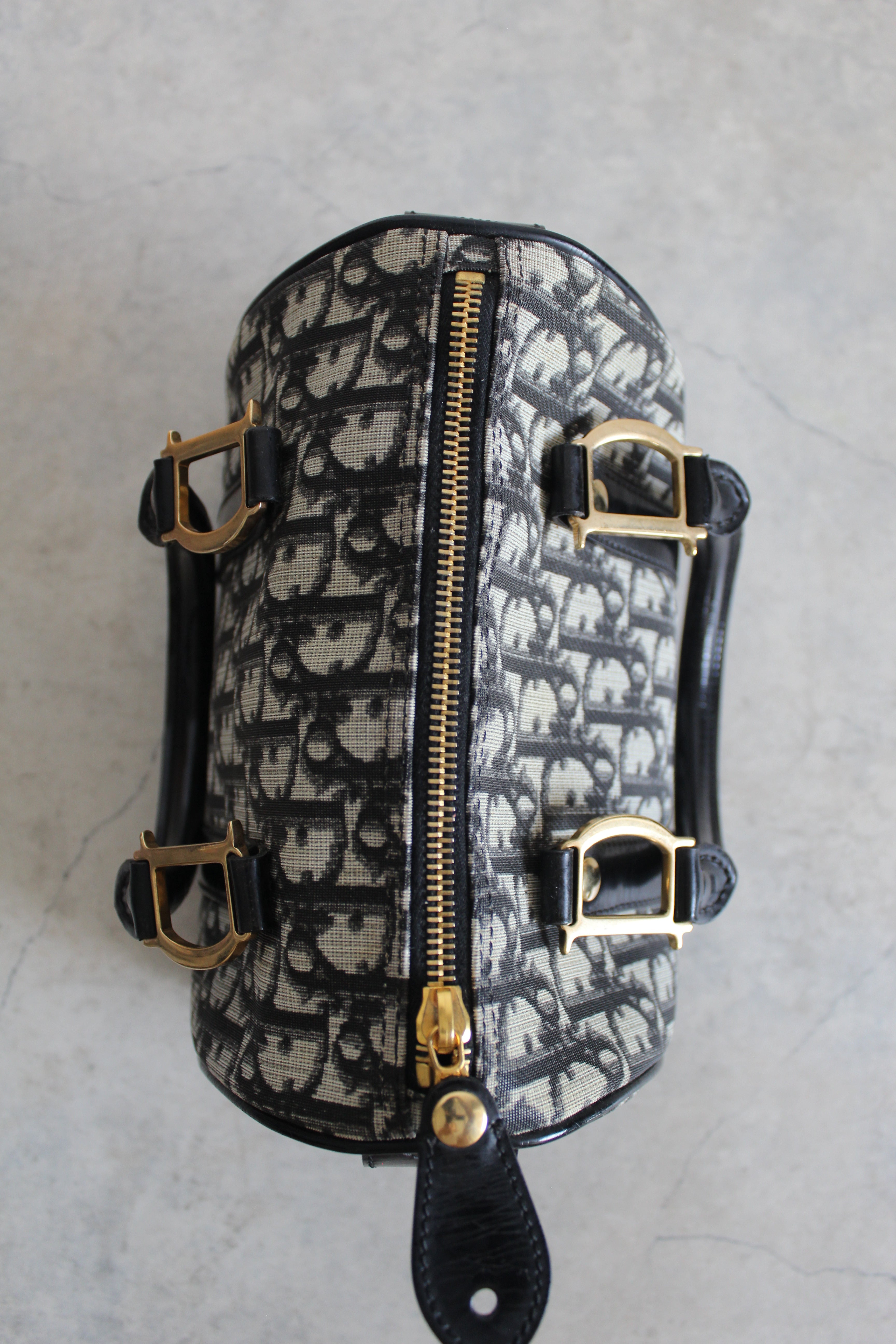 Oblique Canvas Trotter PVC Mini Boston Bag in Navy Blue