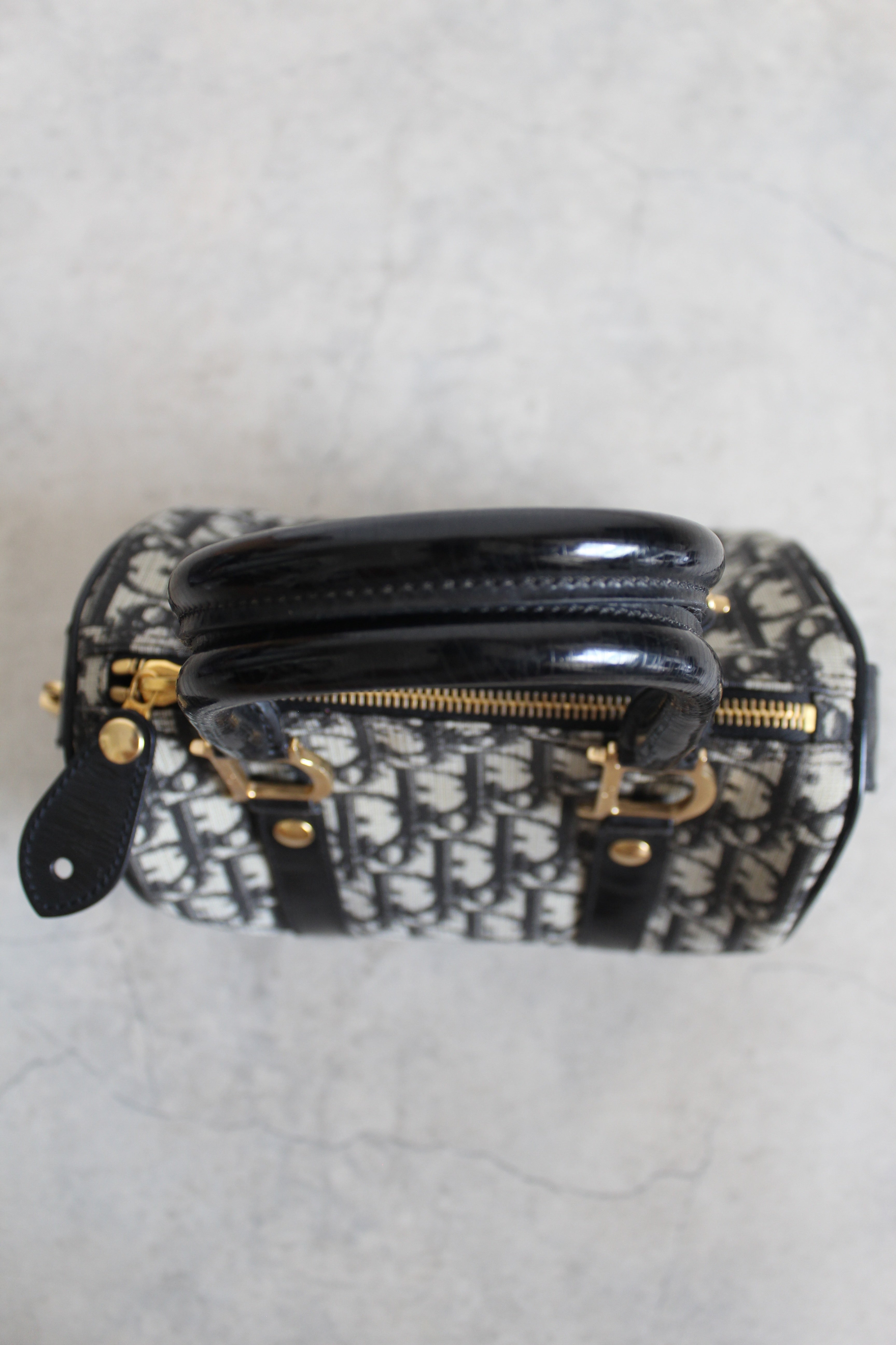 Oblique Canvas Trotter PVC Mini Boston Bag in Navy Blue