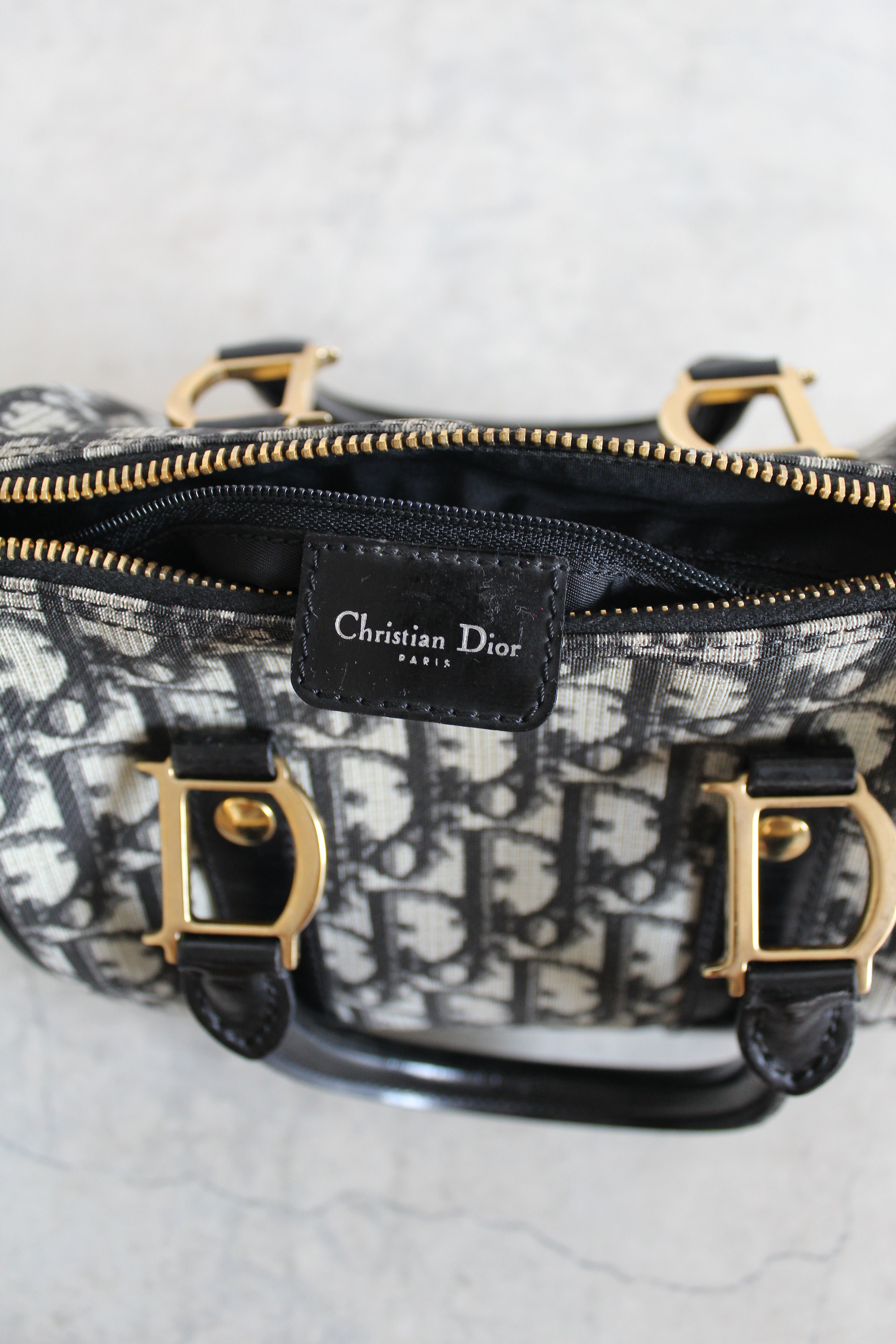Oblique Canvas Trotter PVC Mini Boston Bag in Navy Blue