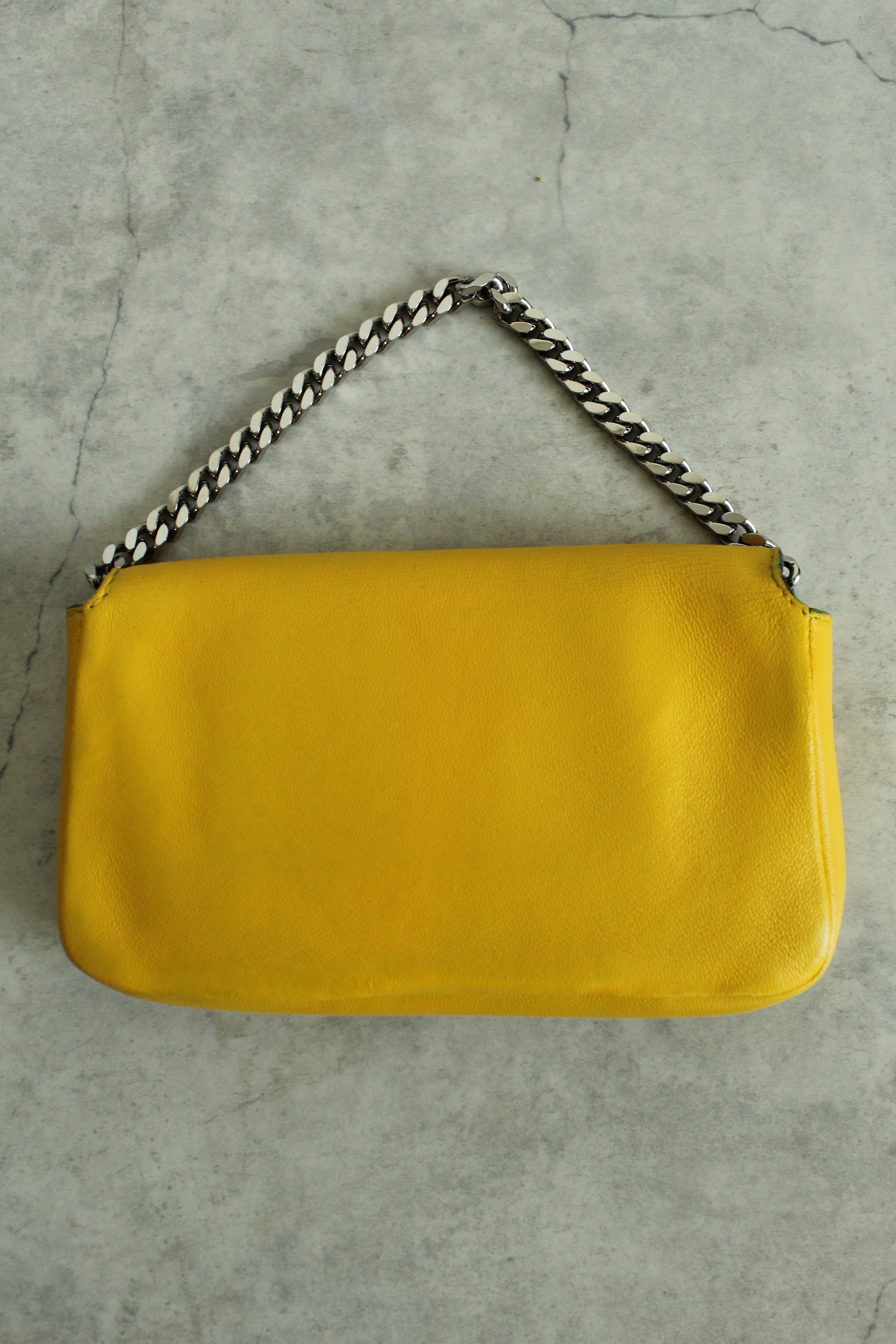Mini Baguette Bag in Lemon Yellow Leather with Chunky Chain Handle