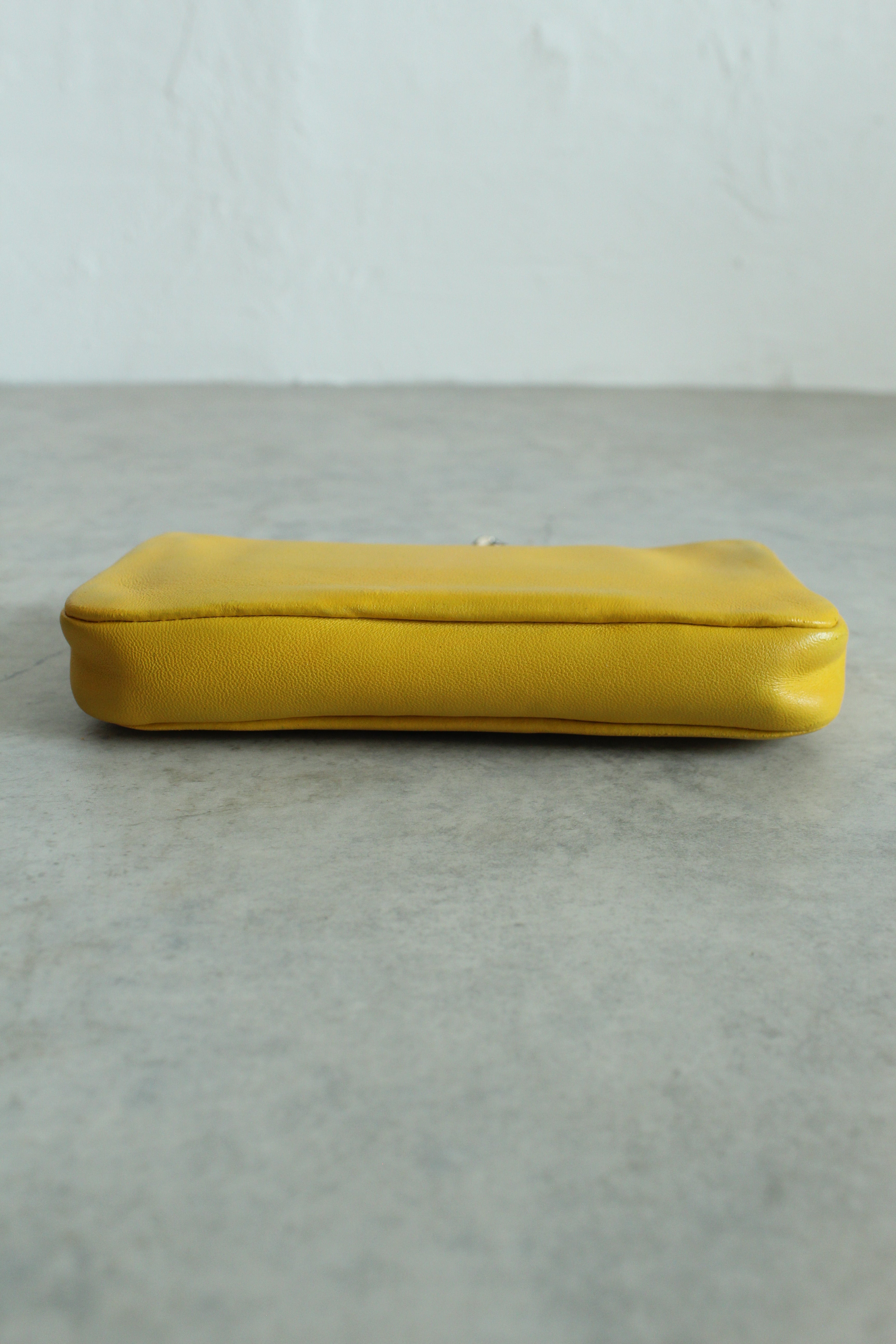 Mini Baguette Bag in Lemon Yellow Leather with Chunky Chain Handle