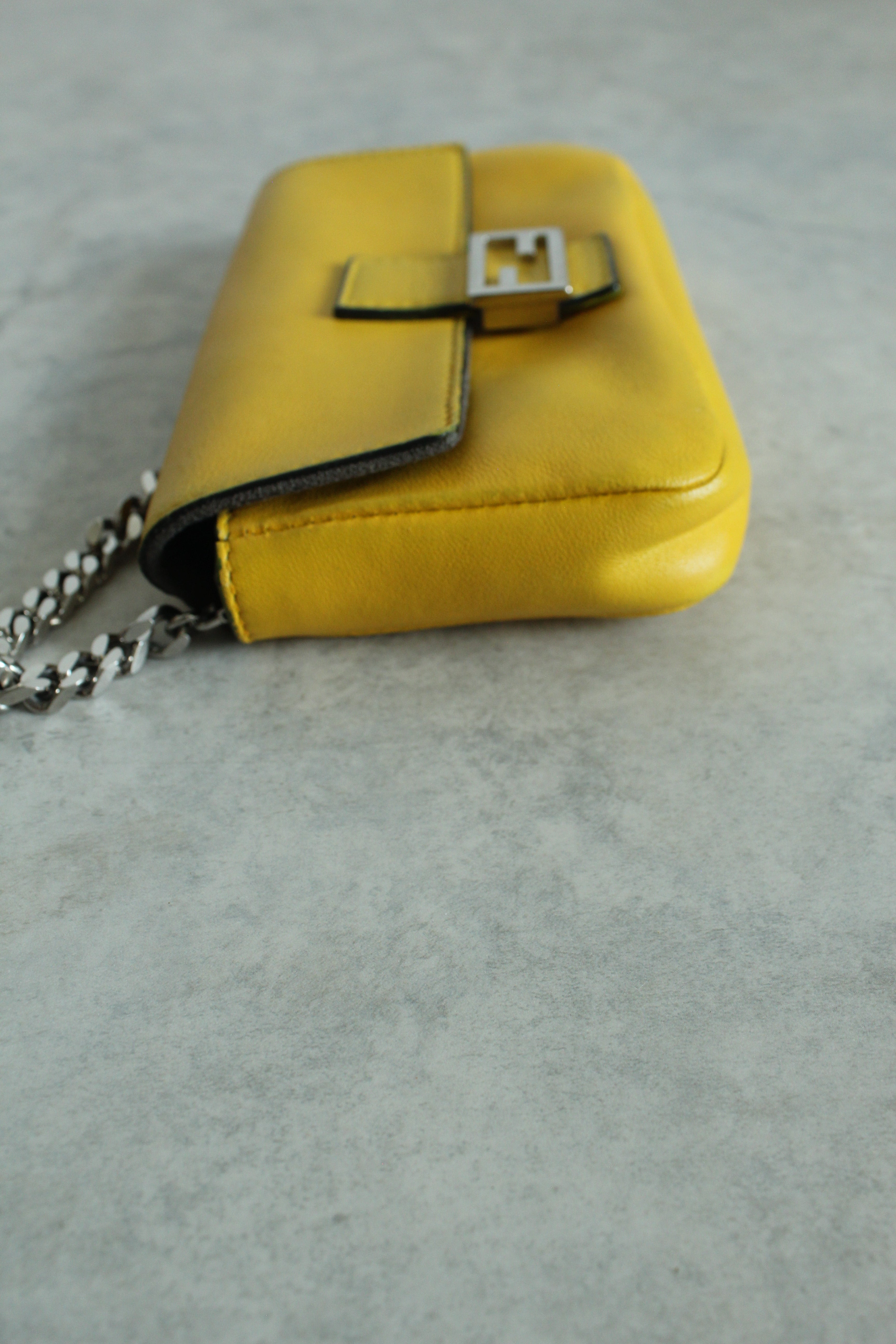 Mini Baguette Bag in Lemon Yellow Leather with Chunky Chain Handle