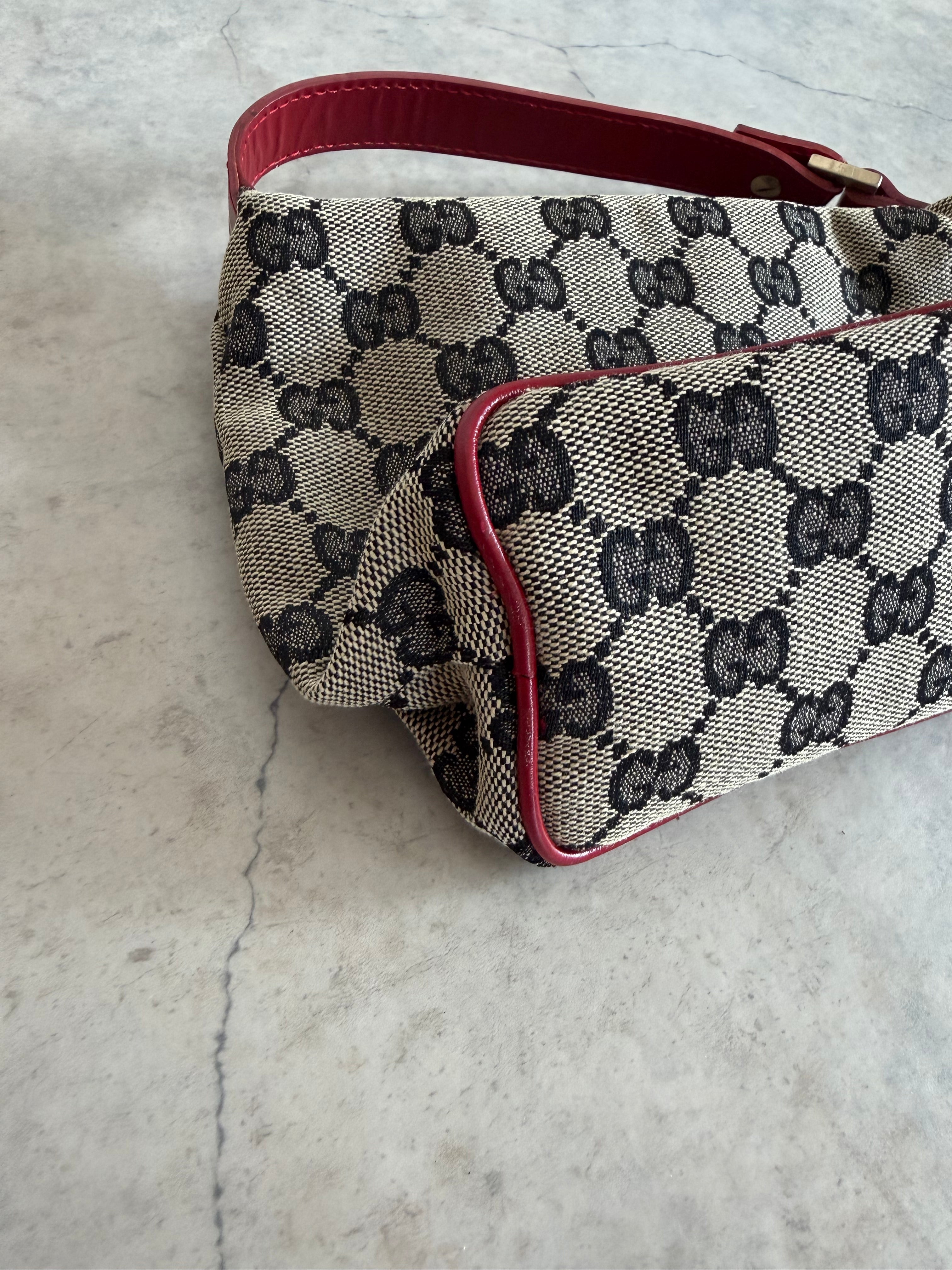 GG Canvas Mini Hobo Bag — Red × Grey