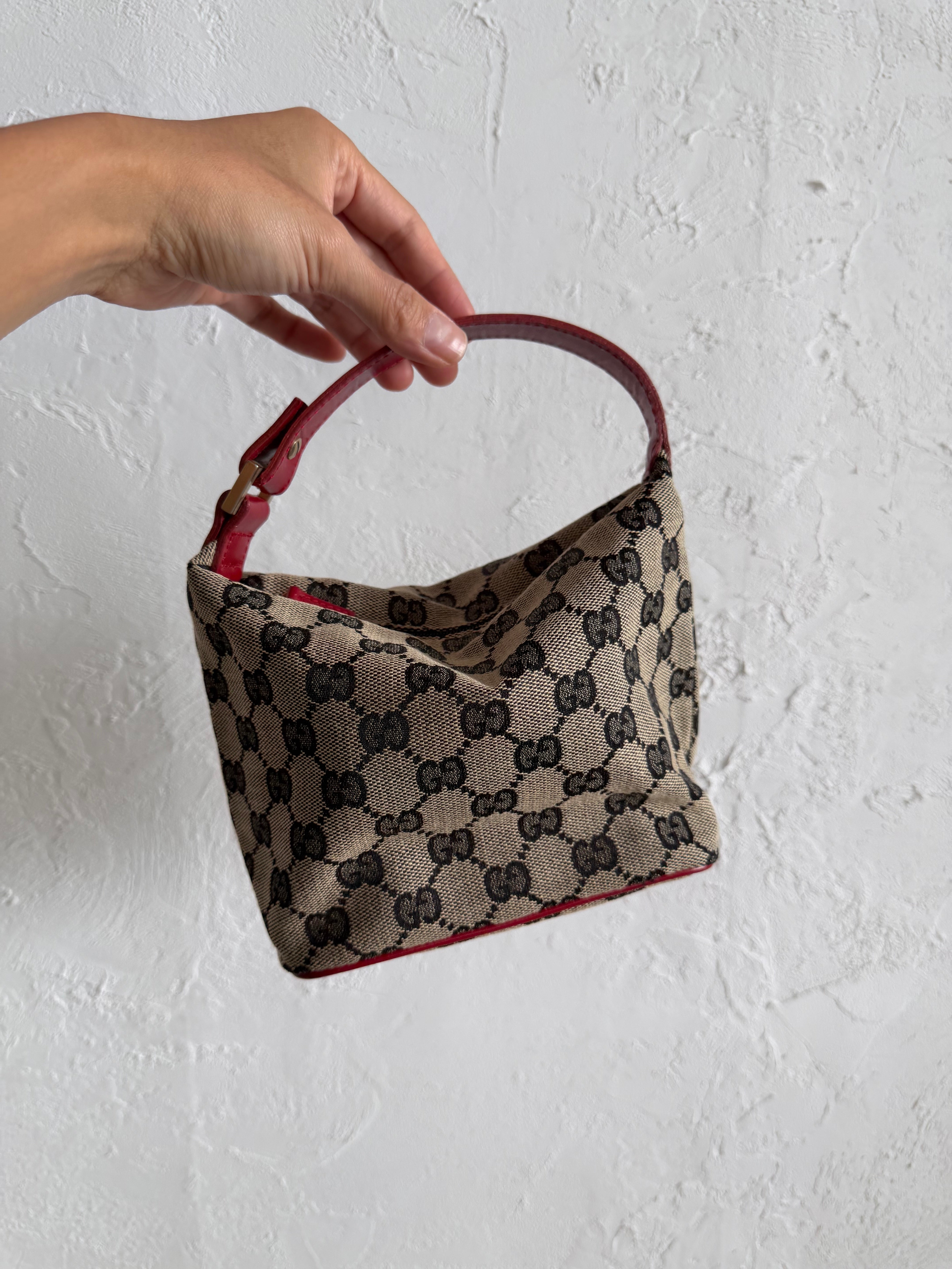 GG Canvas Mini Hobo Bag — Red × Grey