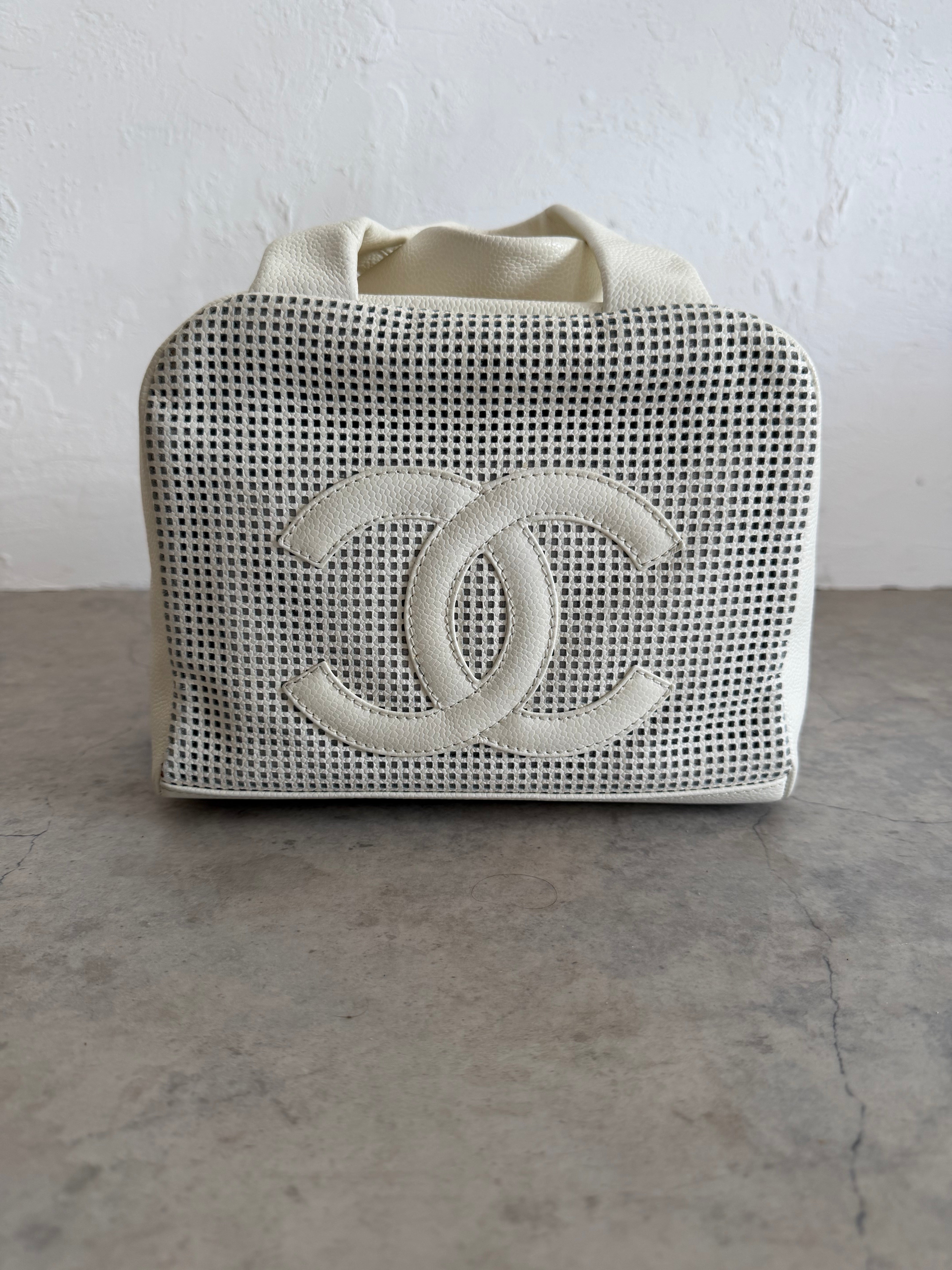 2004–2005 Perforated Caviar Leather CC Bowler Bag in White