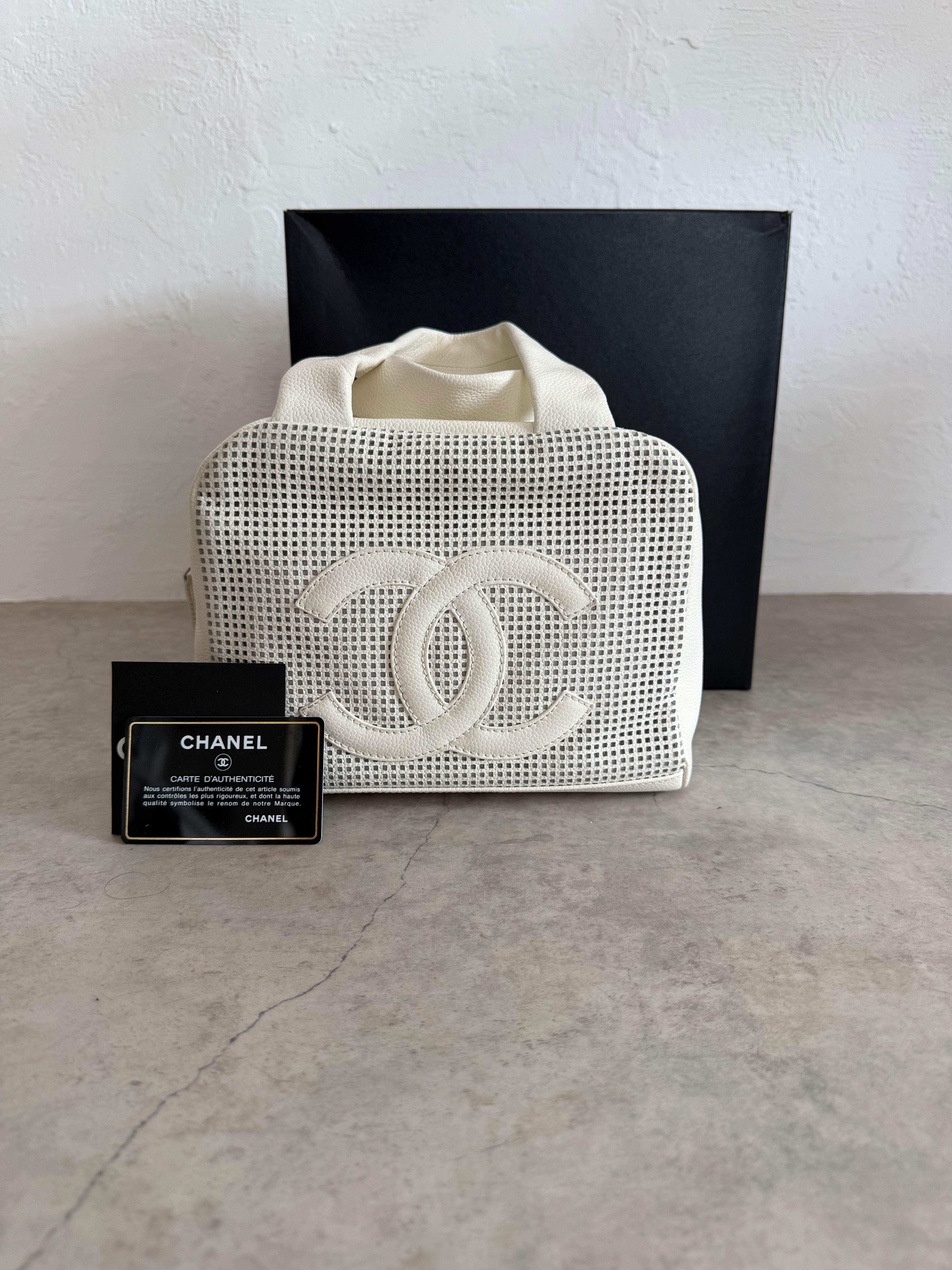 2004–2005 Perforated Caviar Leather CC Bowler Bag in White