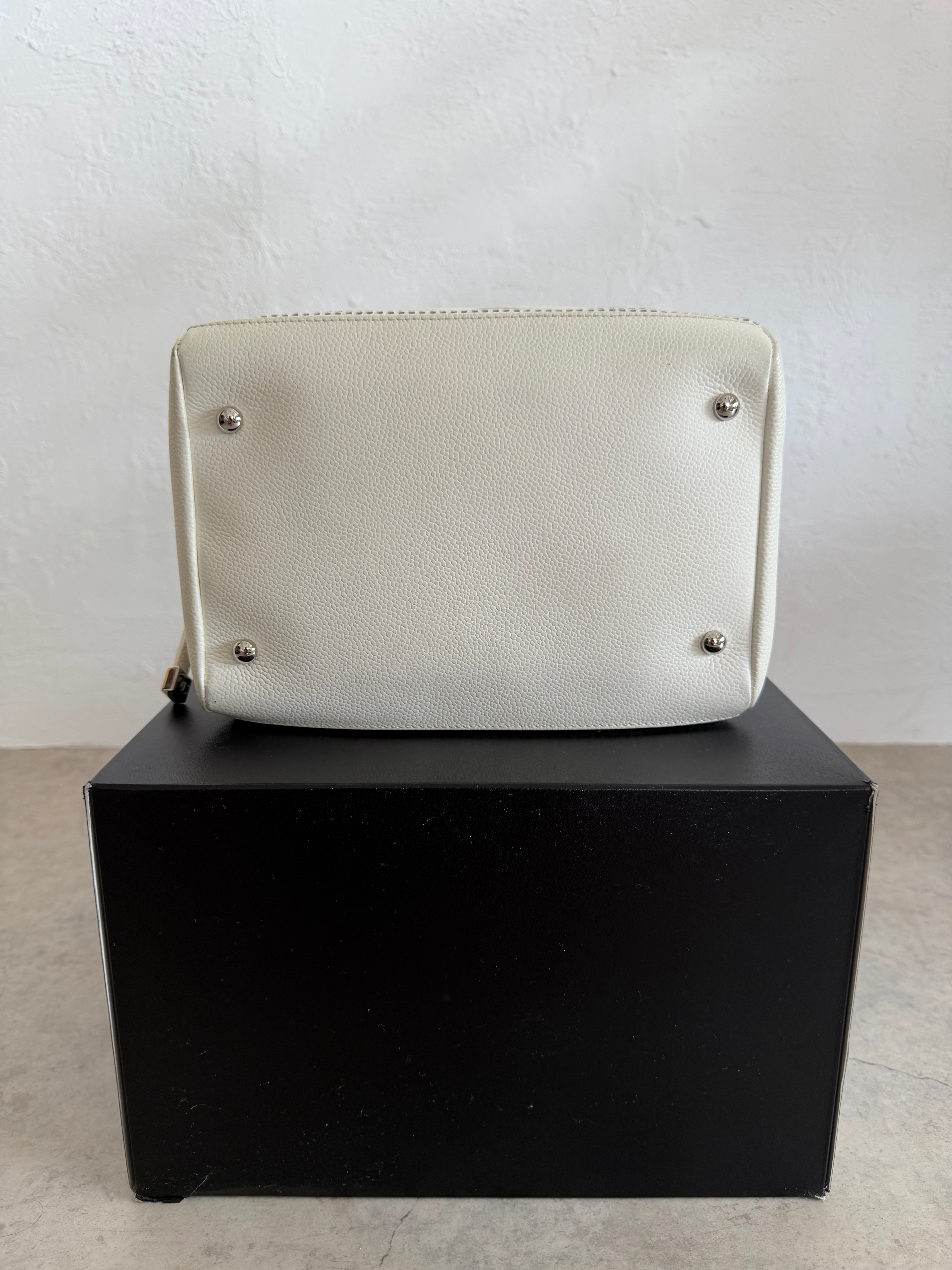 2004–2005 Perforated Caviar Leather CC Bowler Bag in White