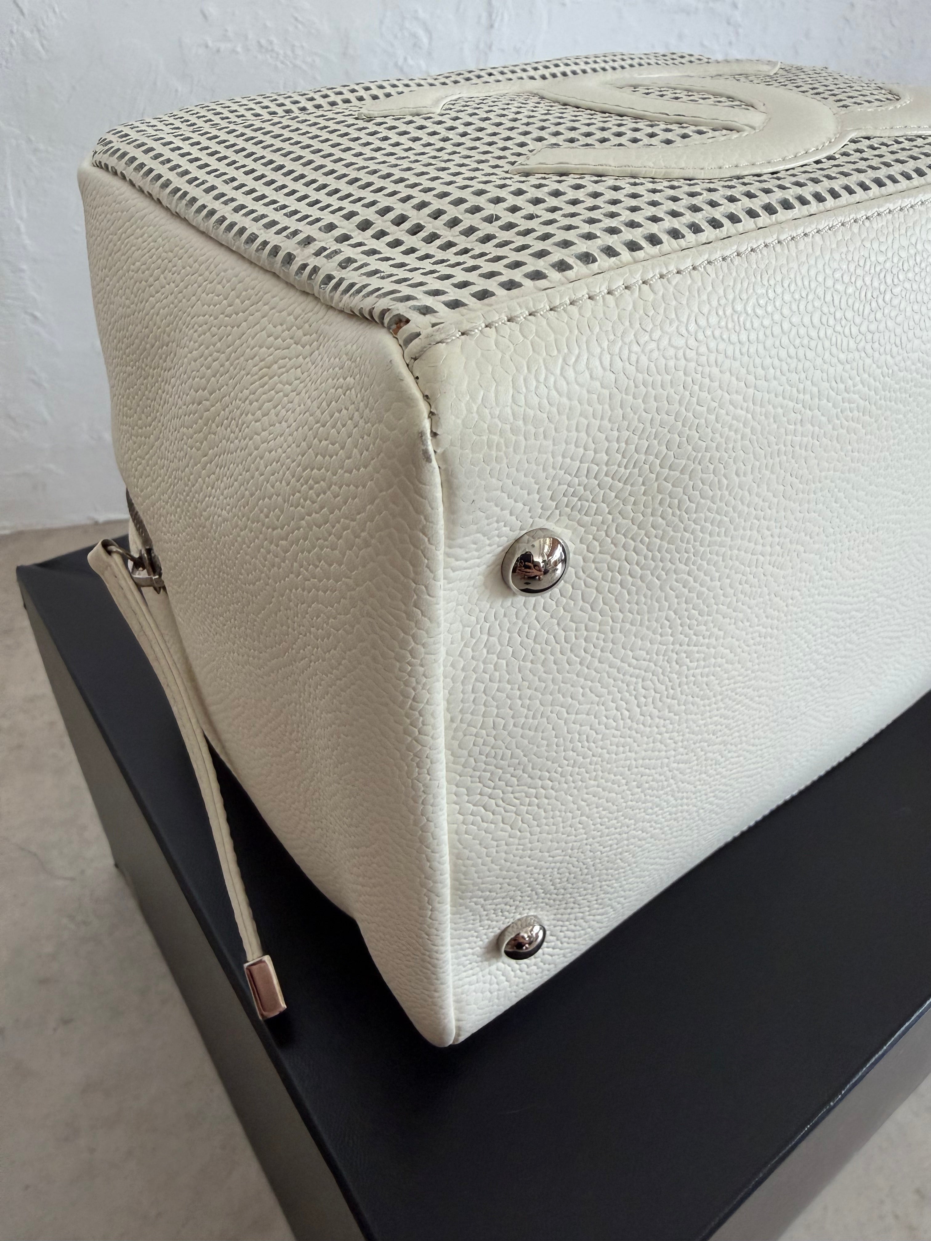 2004–2005 Perforated Caviar Leather CC Bowler Bag in White