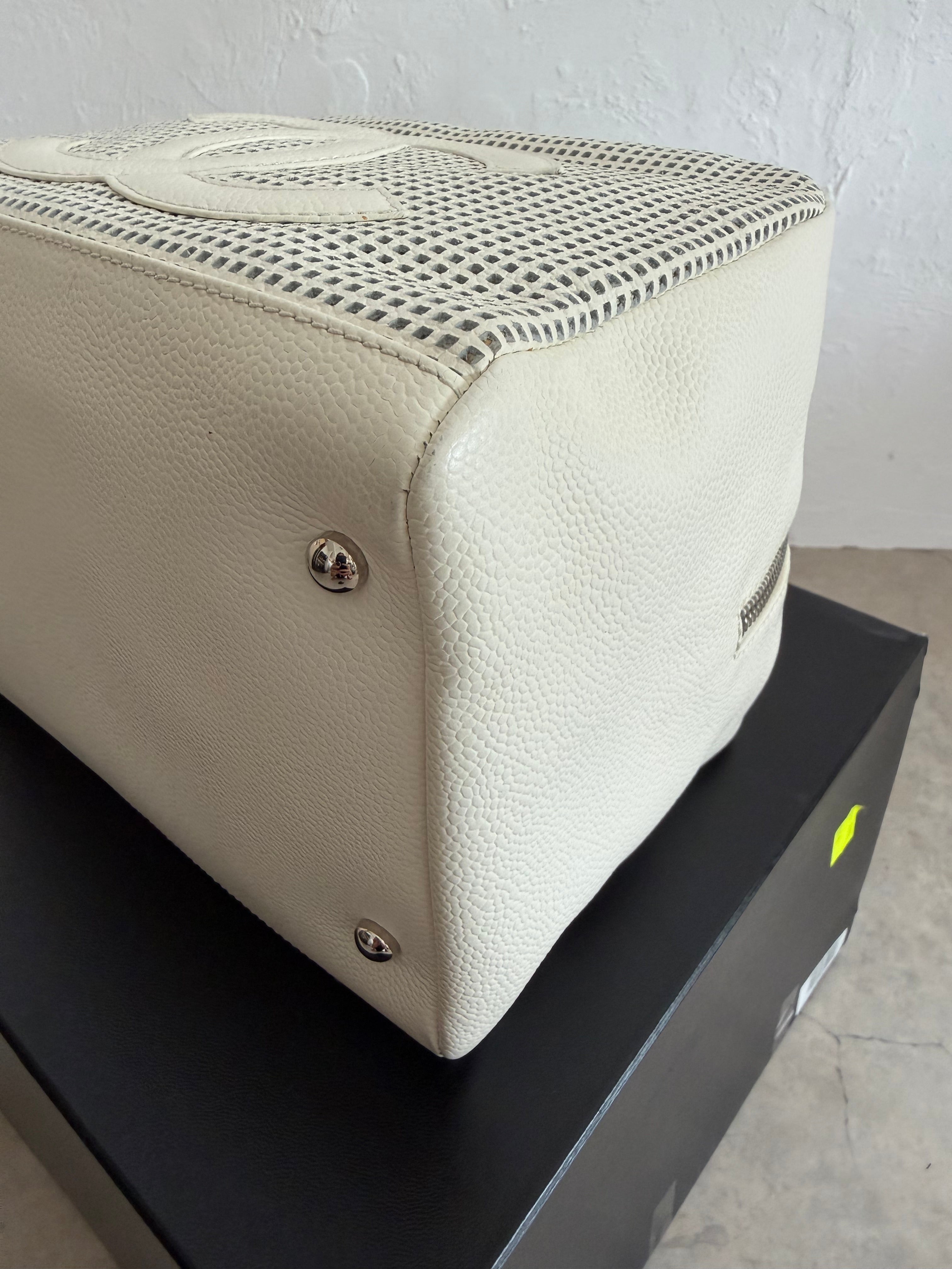 2004–2005 Perforated Caviar Leather CC Bowler Bag in White