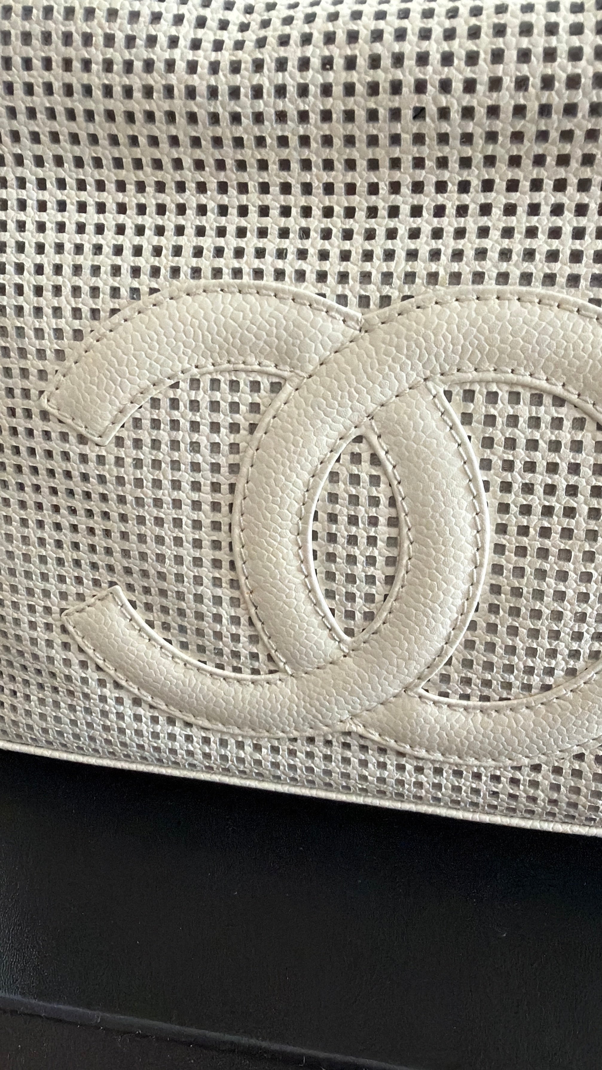 2004–2005 Perforated Caviar Leather CC Bowler Bag in White