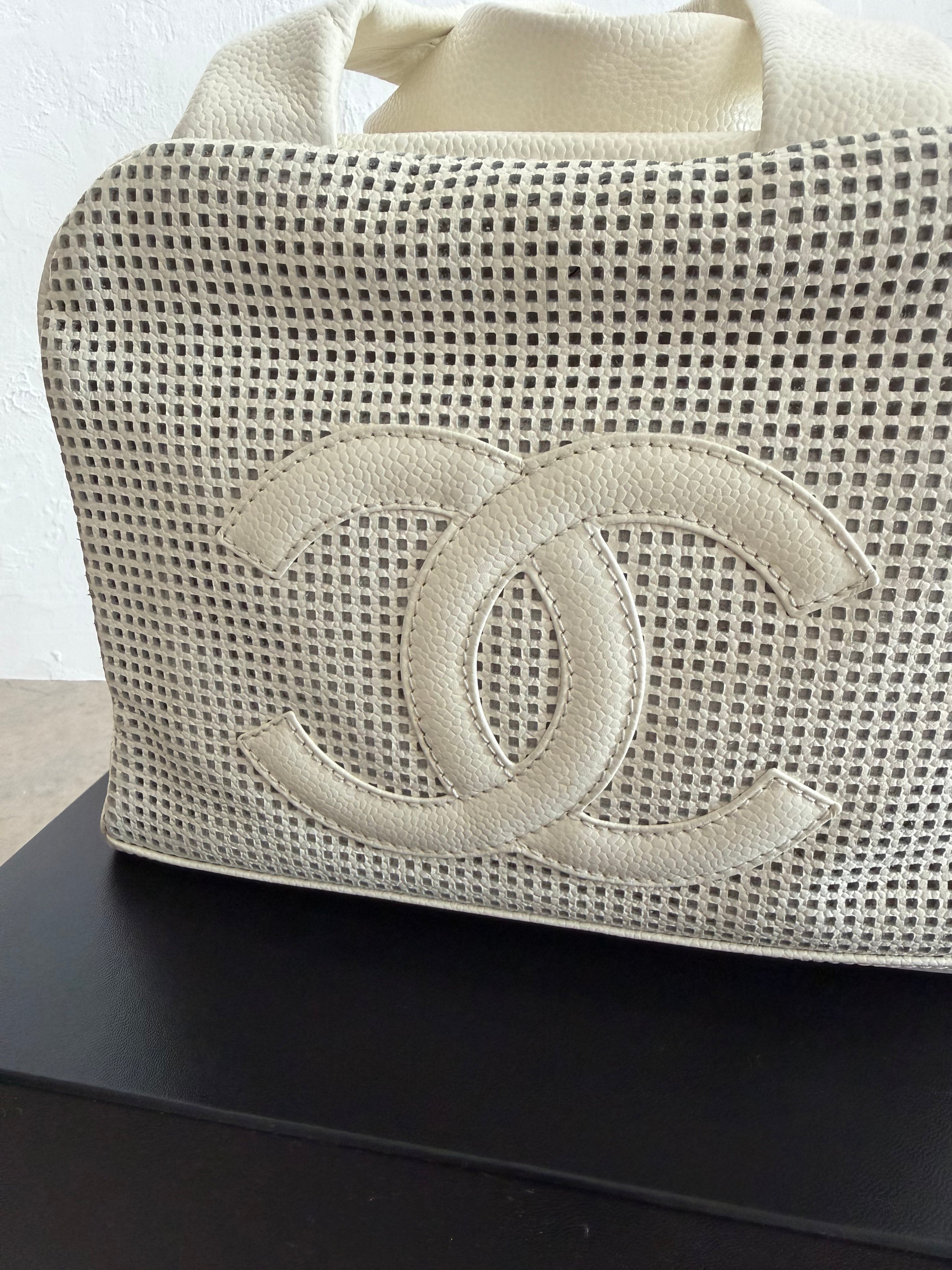 2004–2005 Perforated Caviar Leather CC Bowler Bag in White
