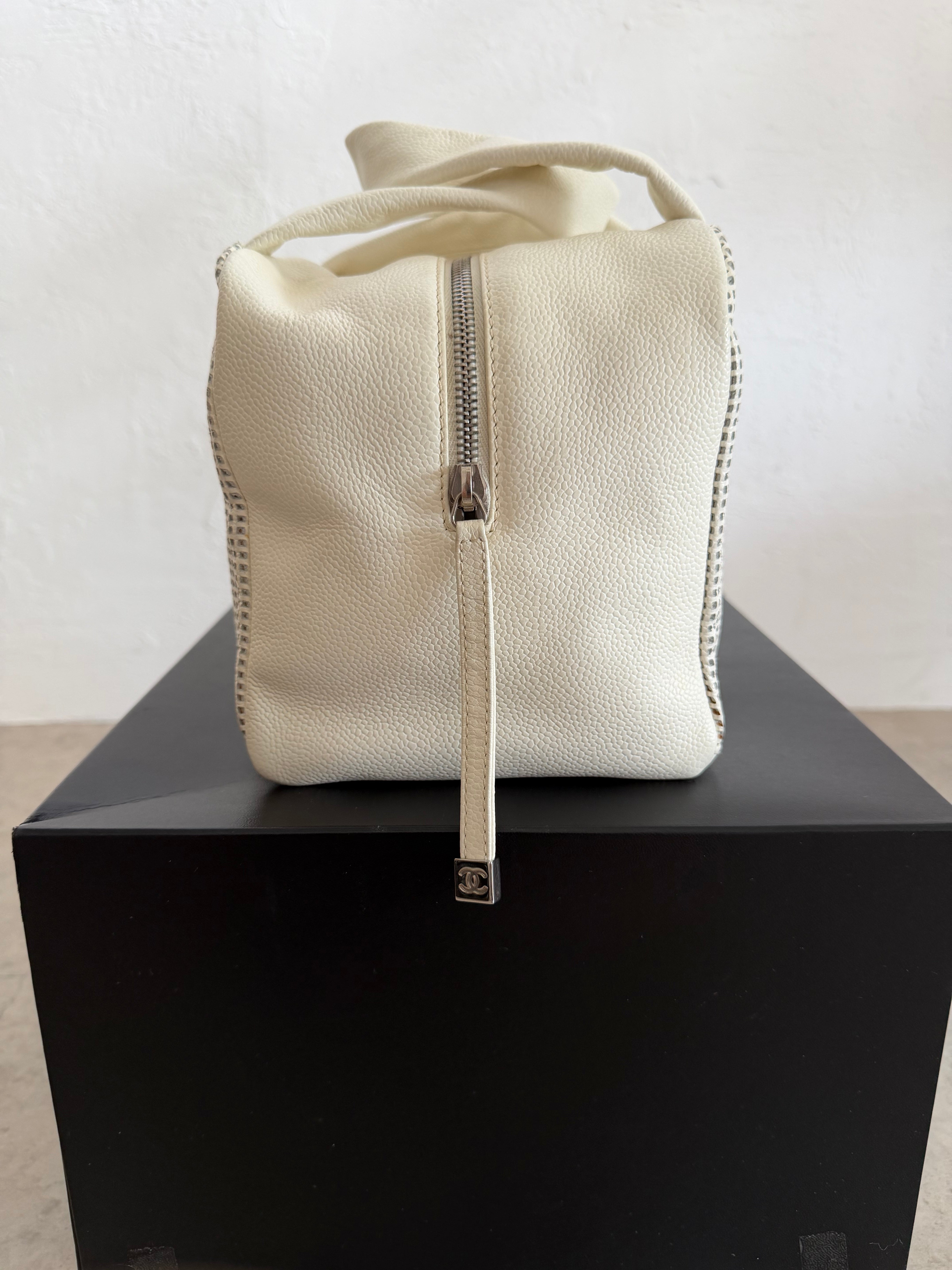 2004–2005 Perforated Caviar Leather CC Bowler Bag in White