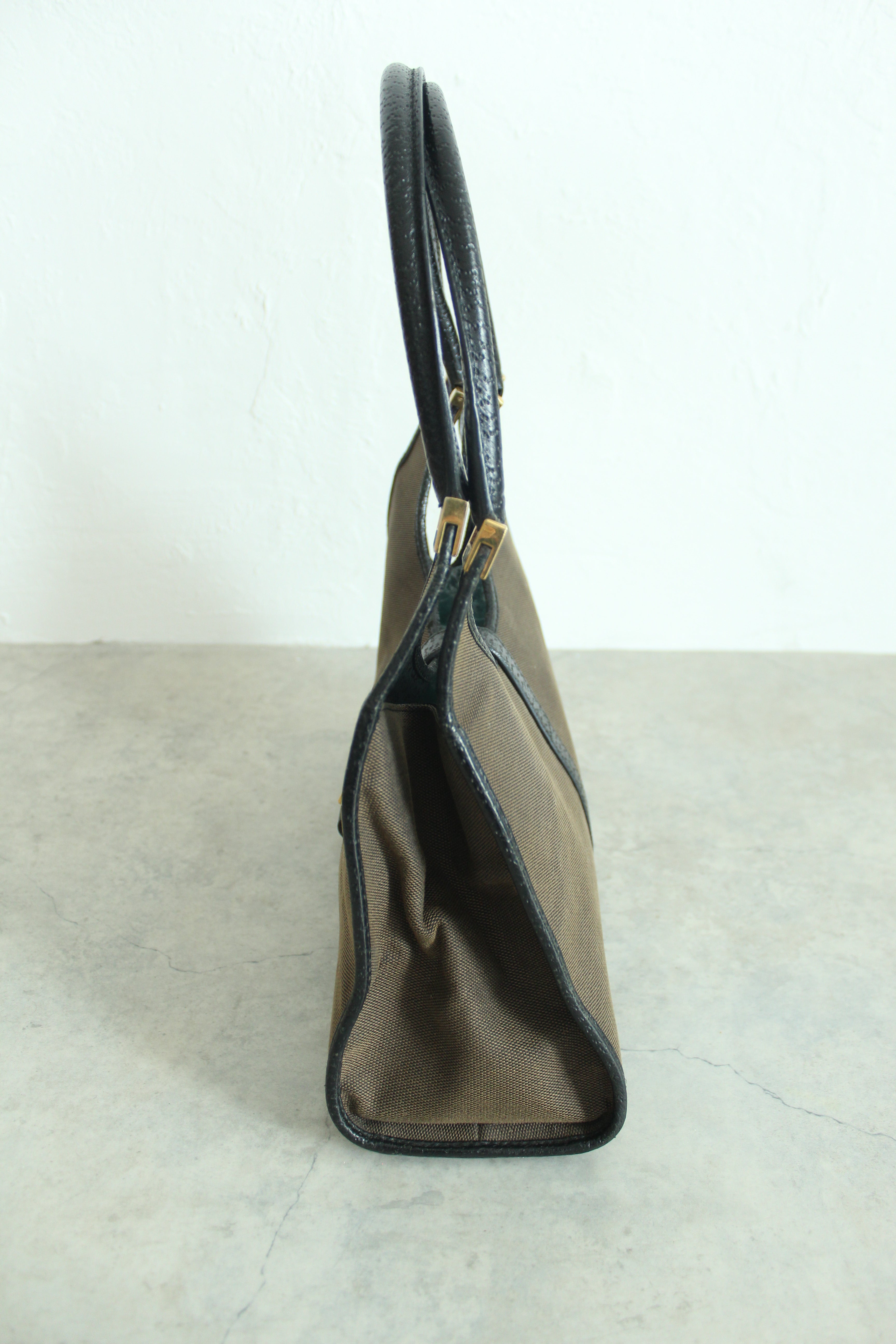 1990s Jackie Hobo Bag Dark Brown Canvas with Black Leather Trim