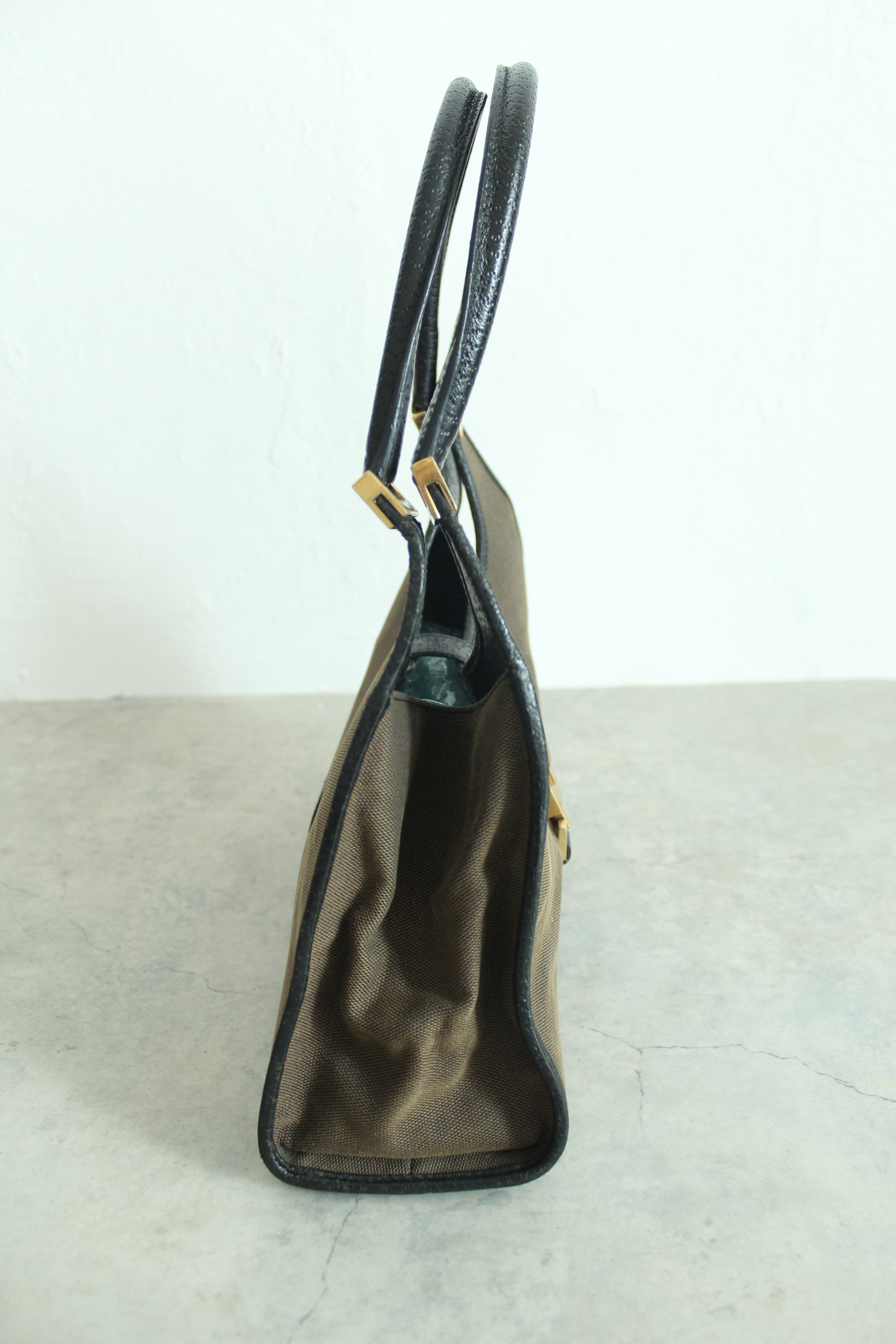 1990s Jackie Hobo Bag Dark Brown Canvas with Black Leather Trim