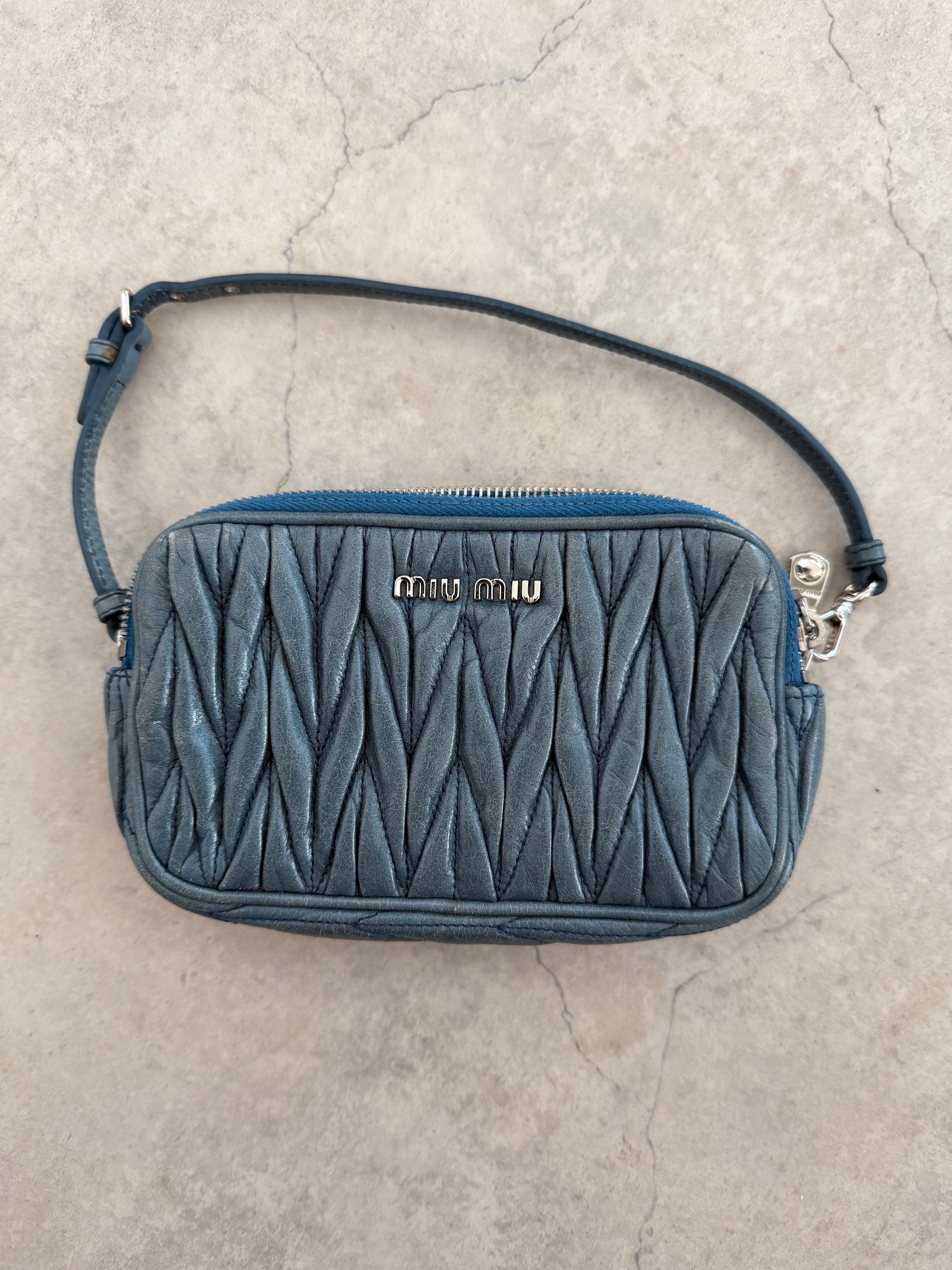 Matelassé Leather Mini Bag in Blue/Grey