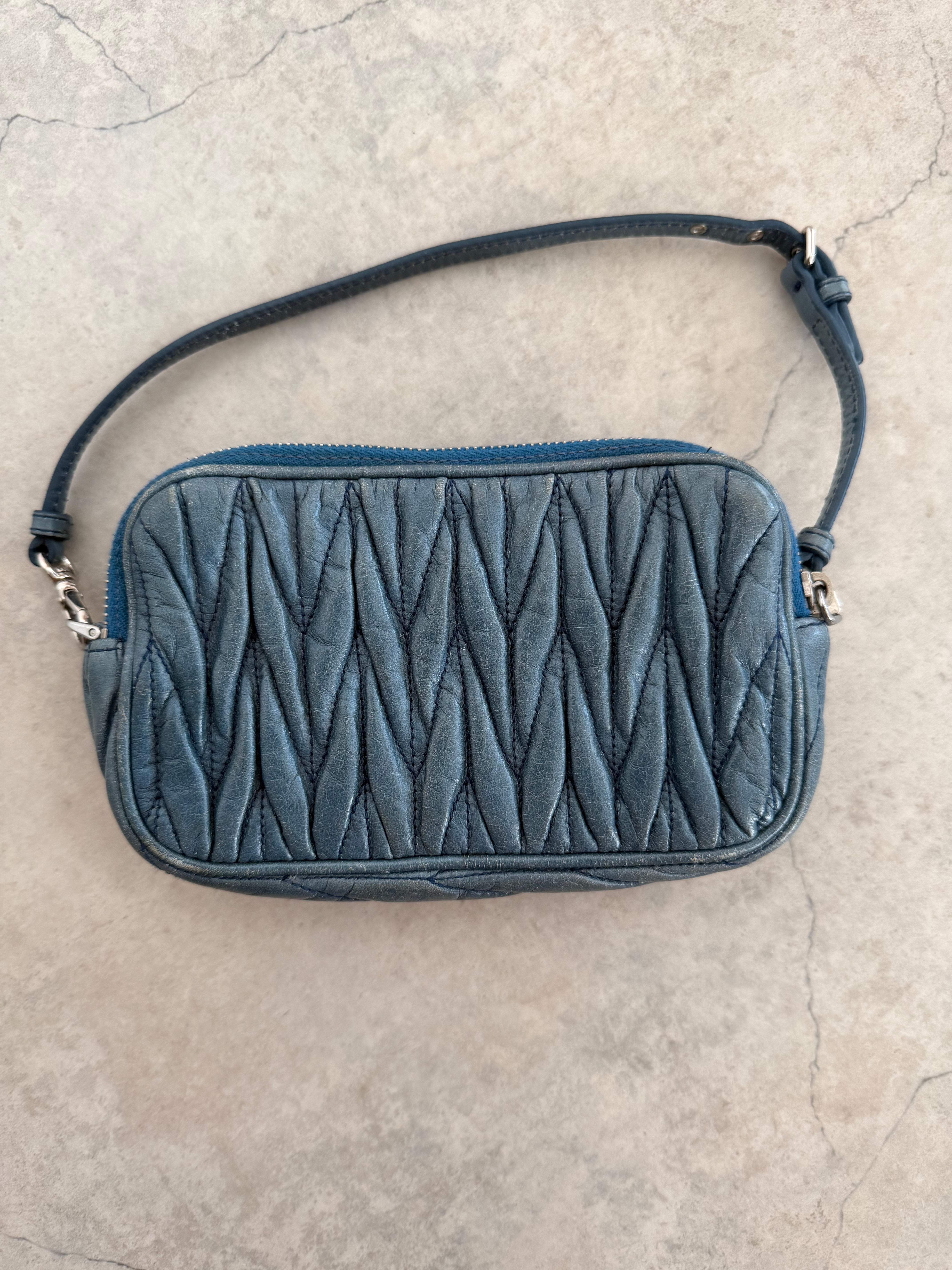 Matelassé Leather Mini Bag in Blue/Grey