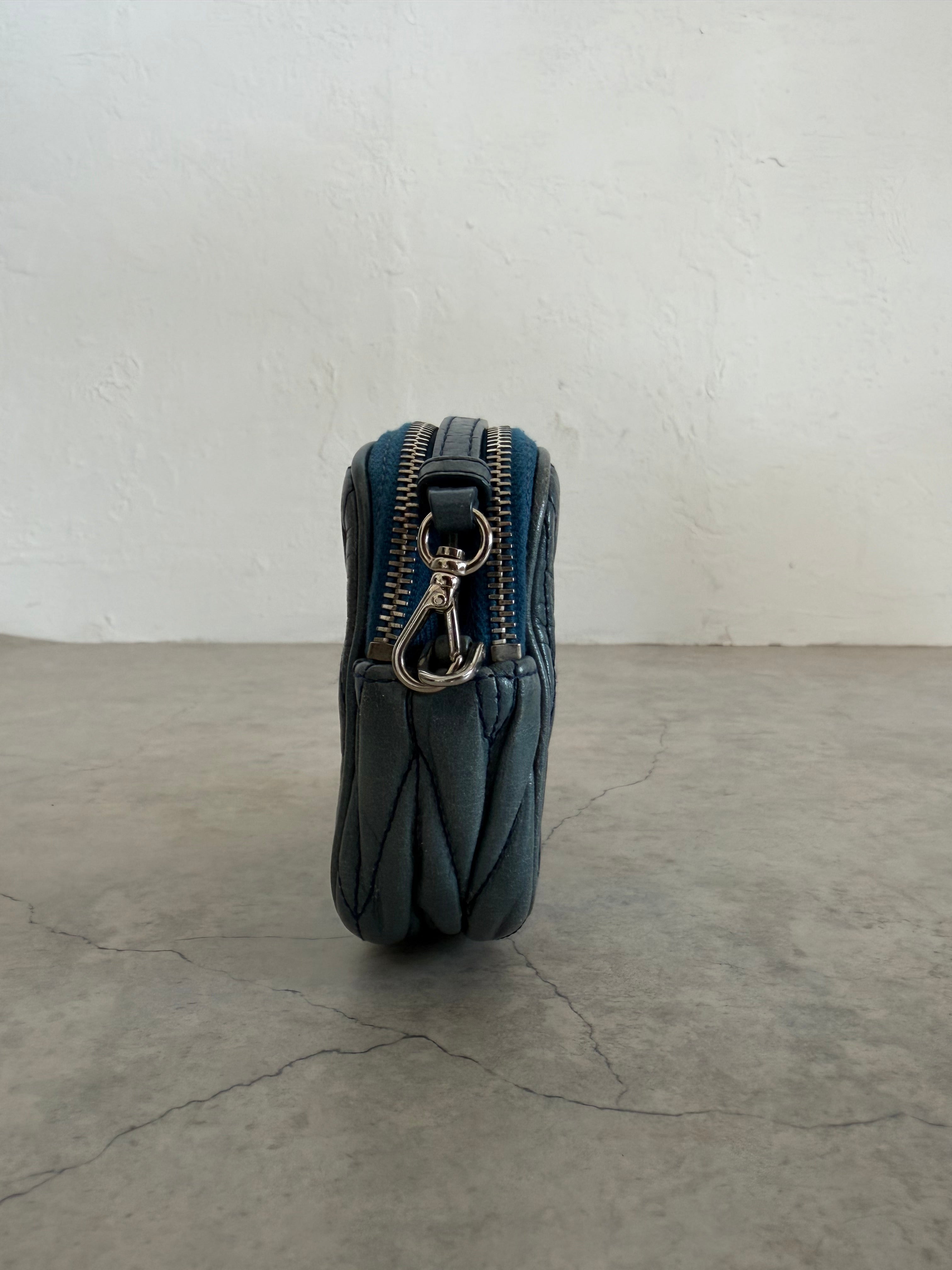 Matelassé Leather Mini Bag in Blue/Grey