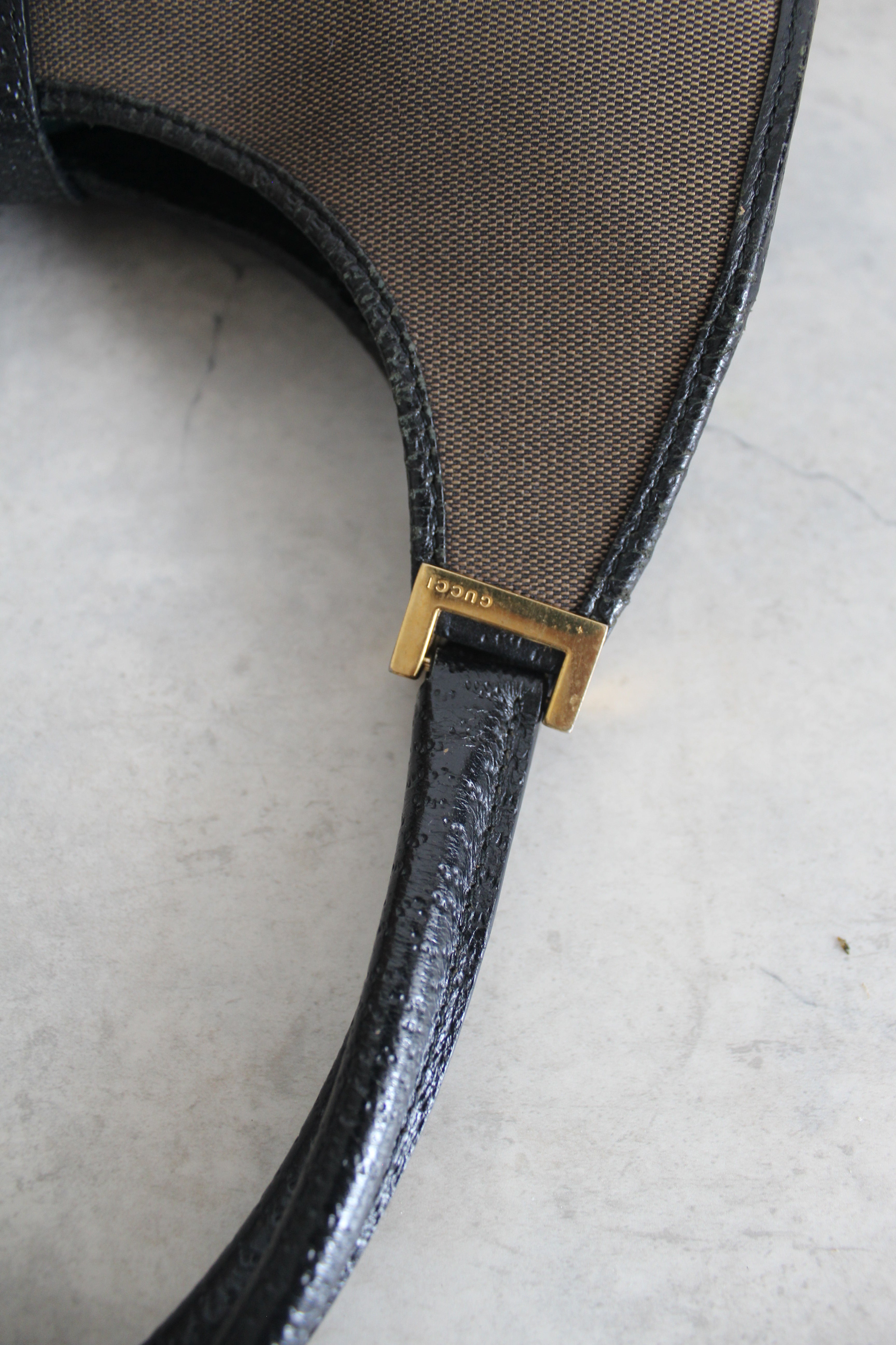 1990s Jackie Hobo Bag Dark Brown Canvas with Black Leather Trim