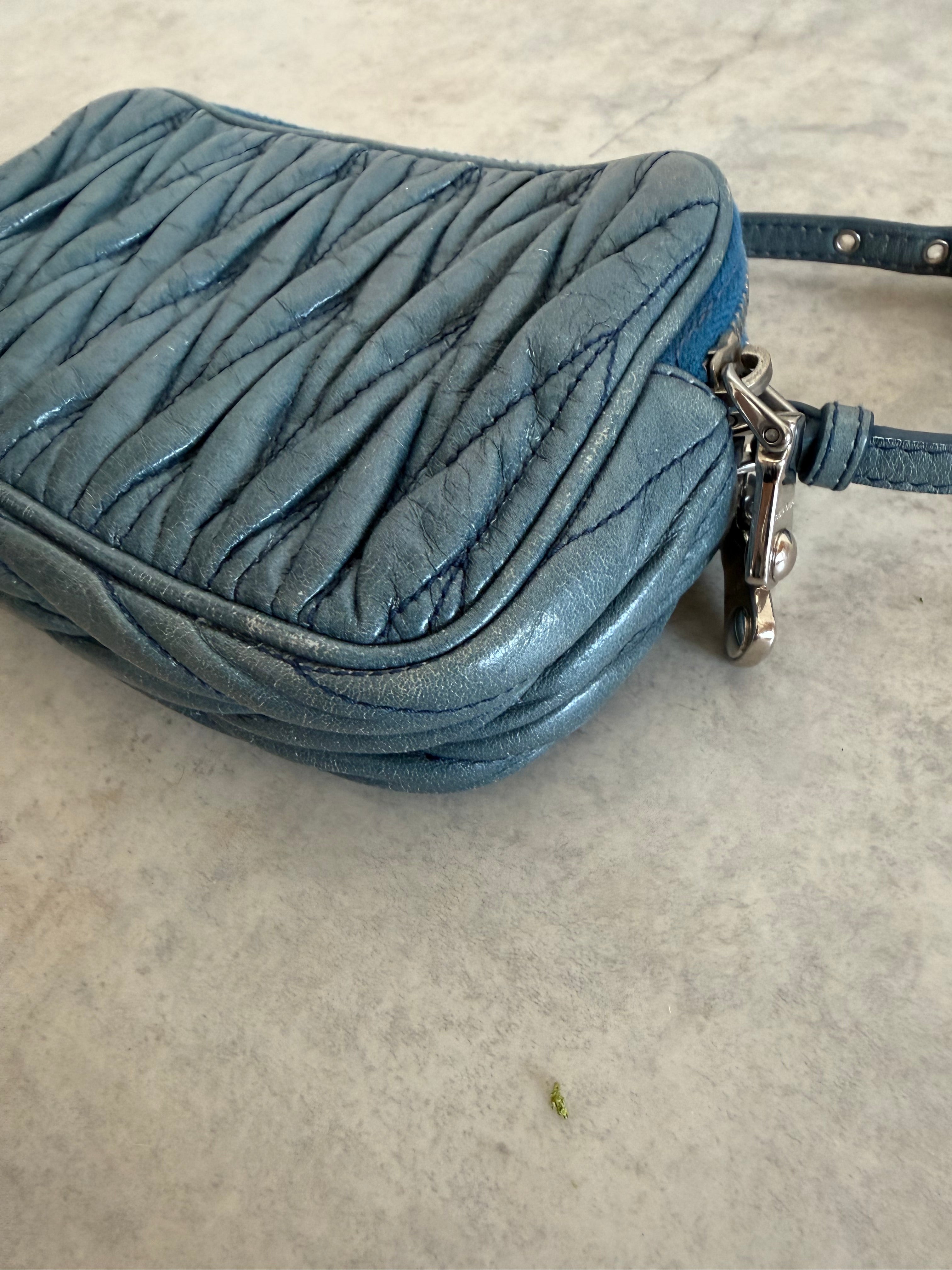 Matelassé Leather Mini Bag in Blue/Grey