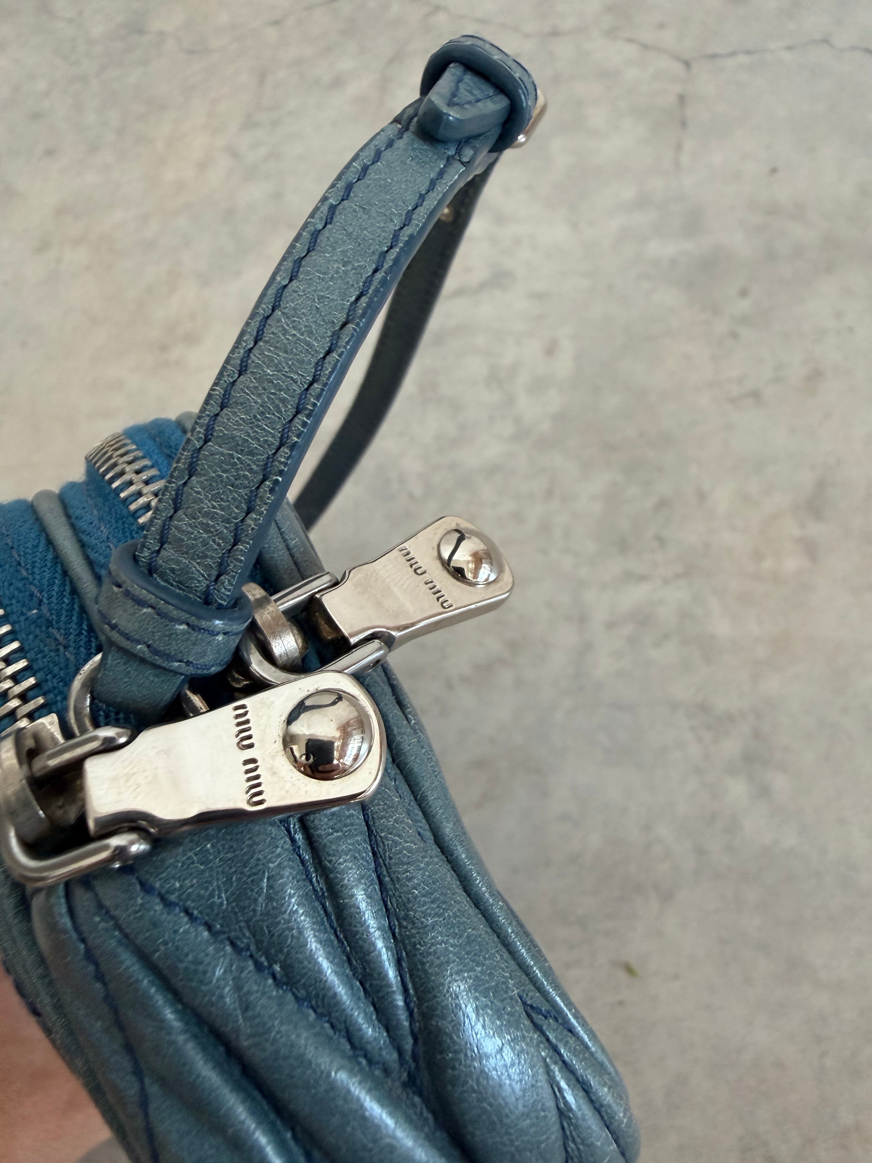 Matelassé Leather Mini Bag in Blue/Grey