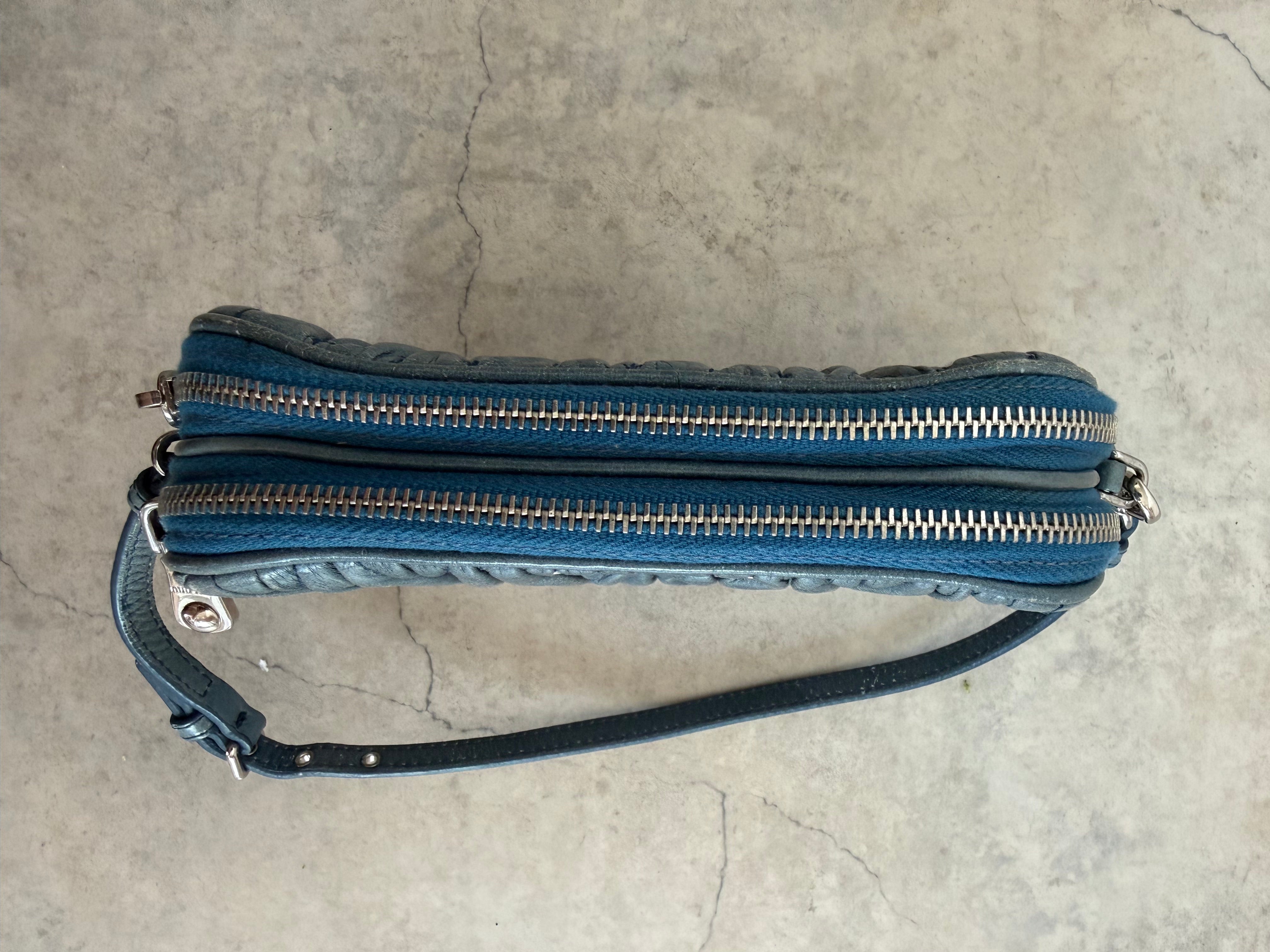 Matelassé Leather Mini Bag in Blue/Grey