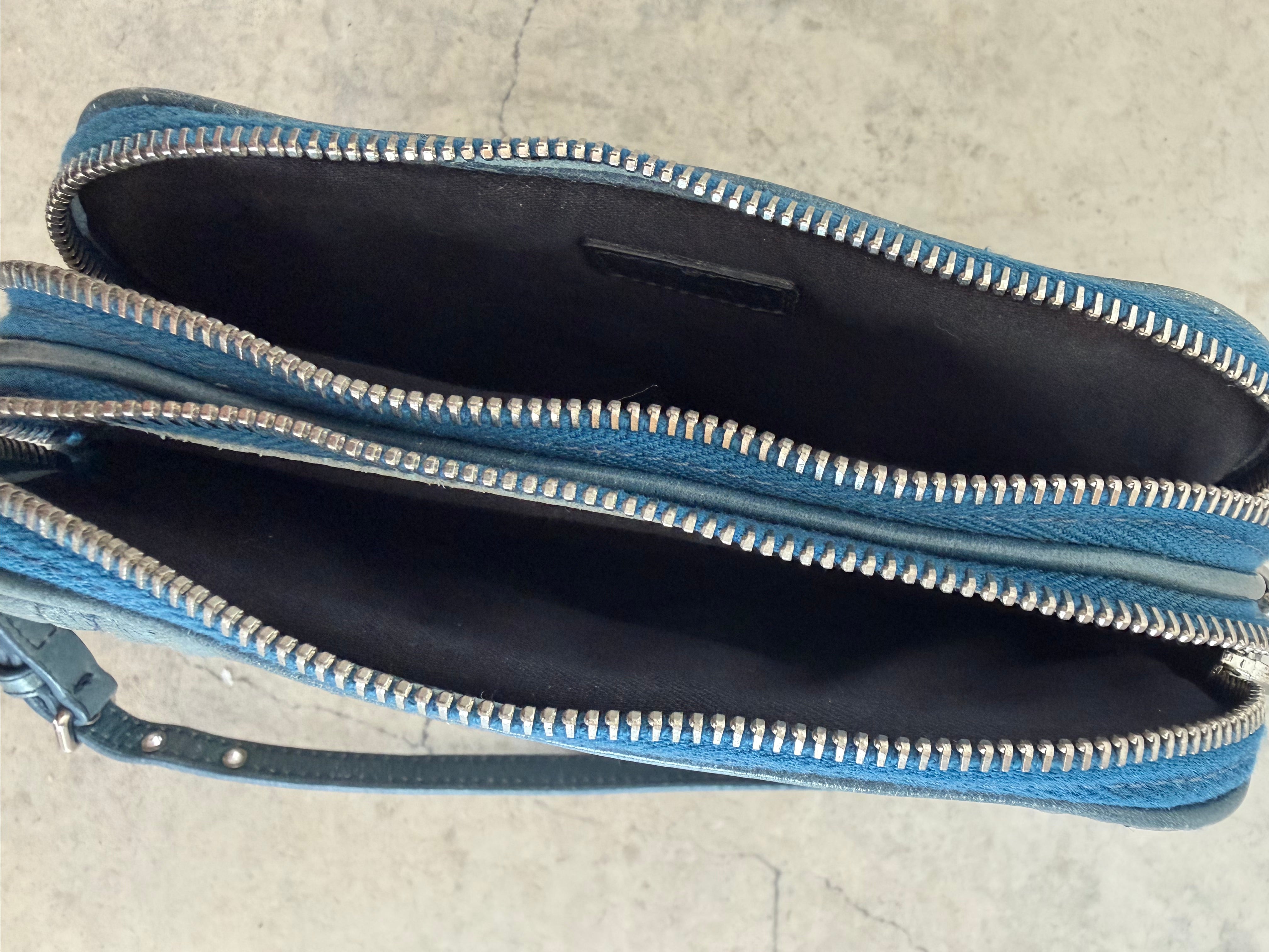 Matelassé Leather Mini Bag in Blue/Grey